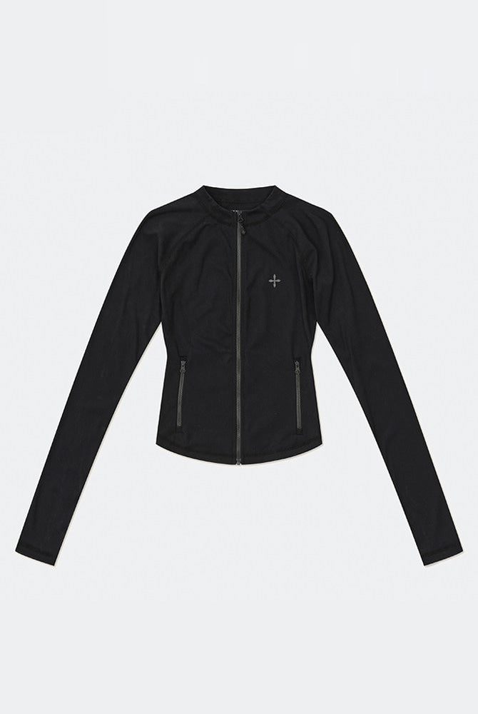 SMFK Cropped Zip Front Sports Jacket in Black