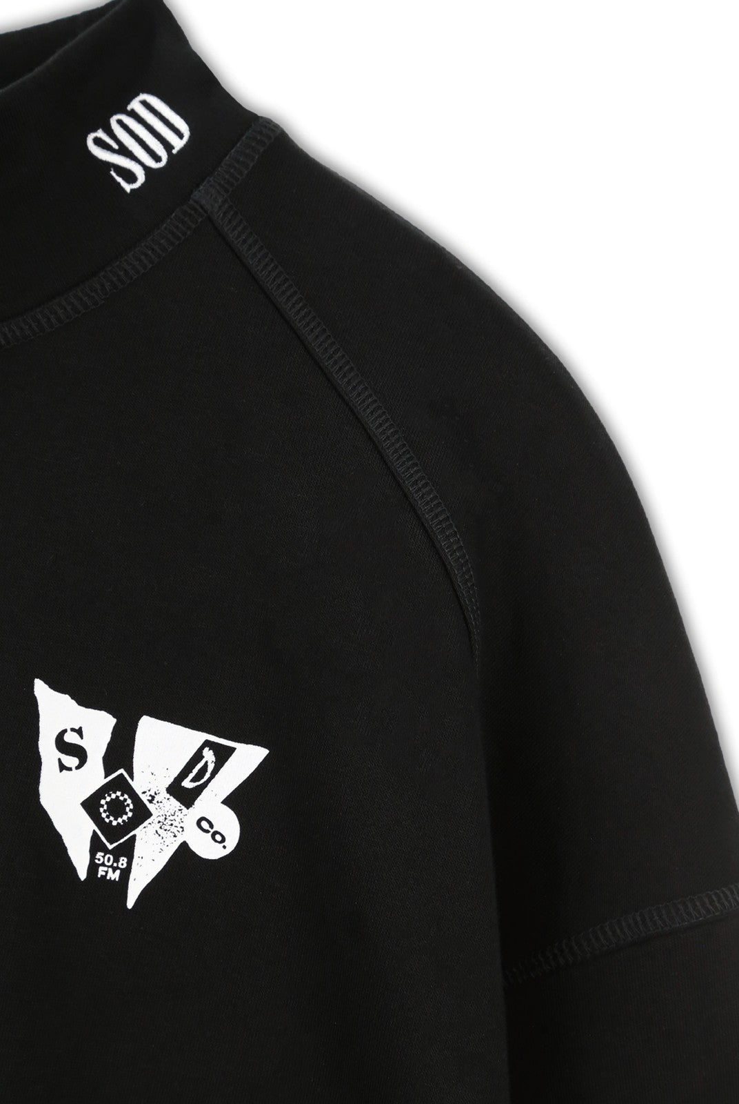 SOD Embroidered Mock Neck Top in Black - Detail