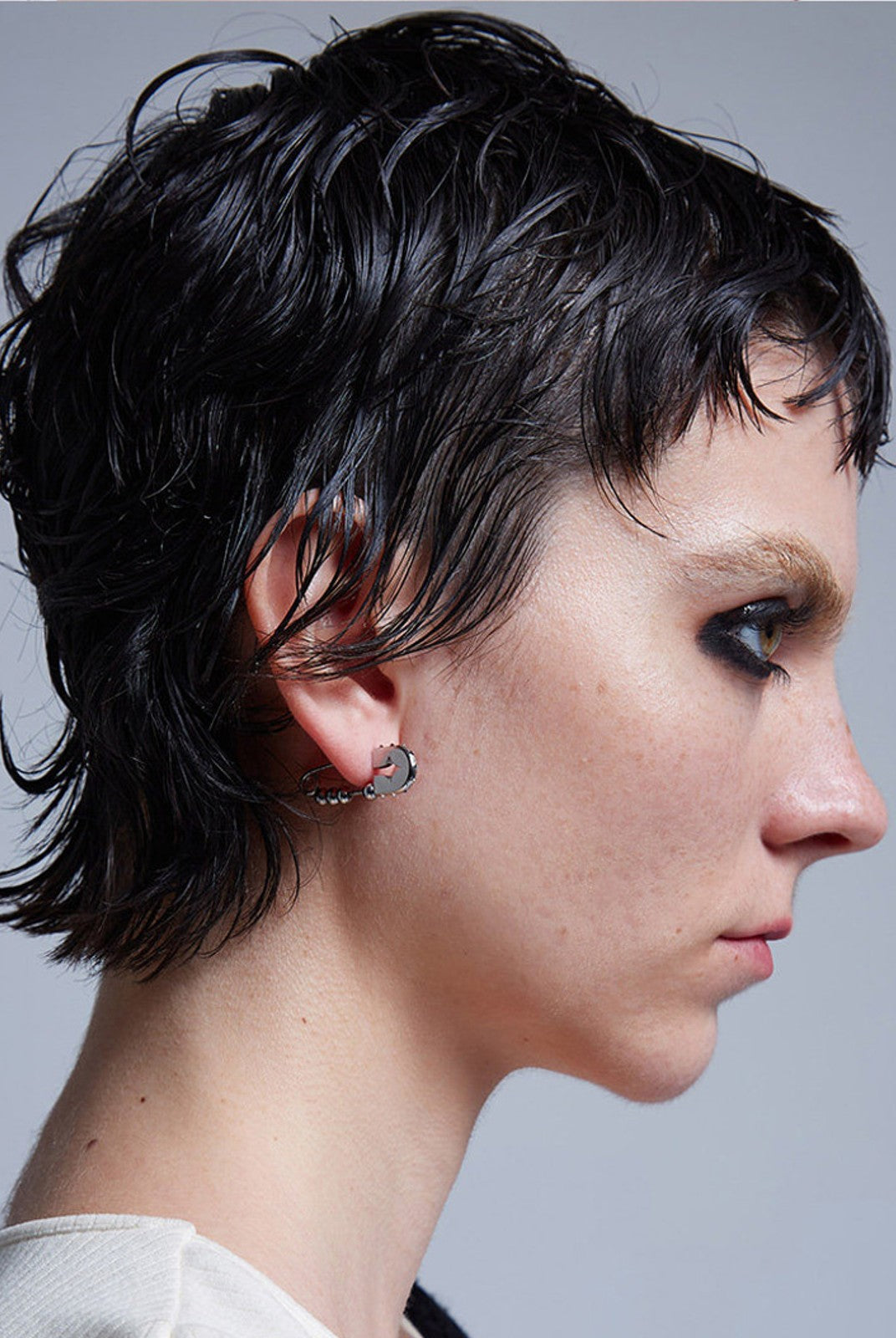 BLACKHEAD Rivet Ball Safety Pin Earrings in Silver - On Female Model