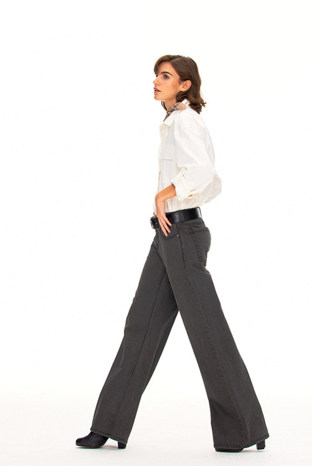 FaxCopyExpress Vintage Wash Gray Jeans in Gray - On Female Model