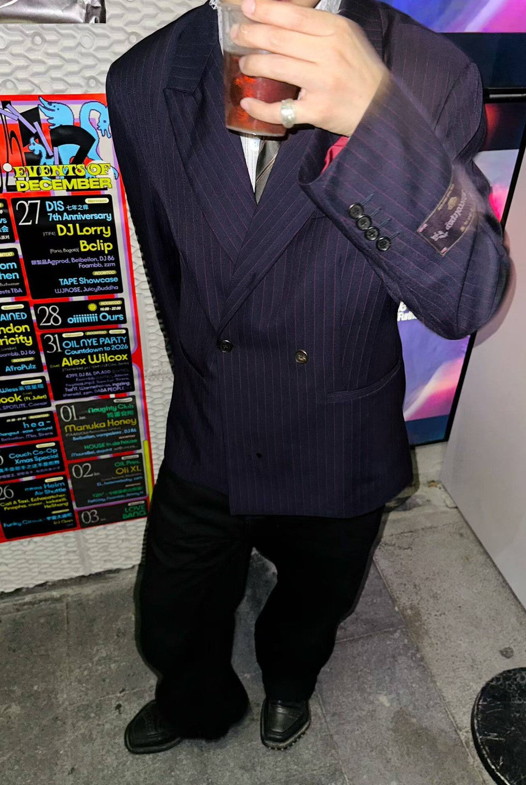 SOD Striped Double Breasted Wool Blend Blazer in Navy Blue - On Model