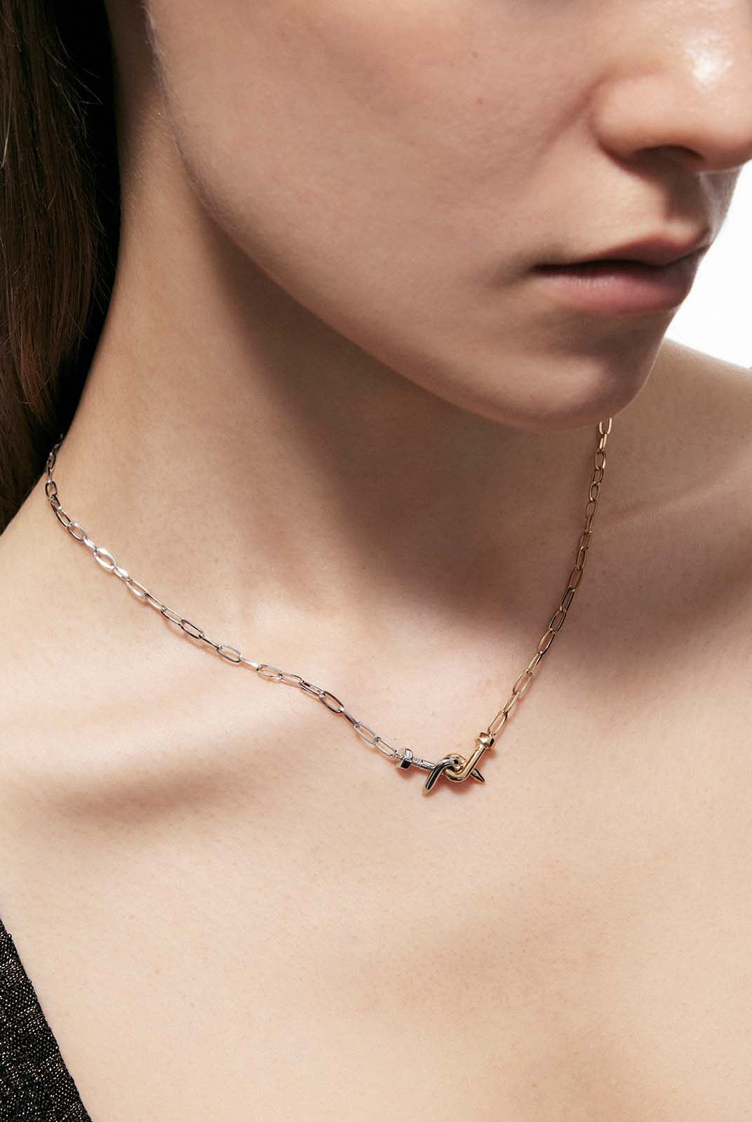 BLACKHEAD Two Tone Twisted Nail Steel Necklace in Gold - On Female Model