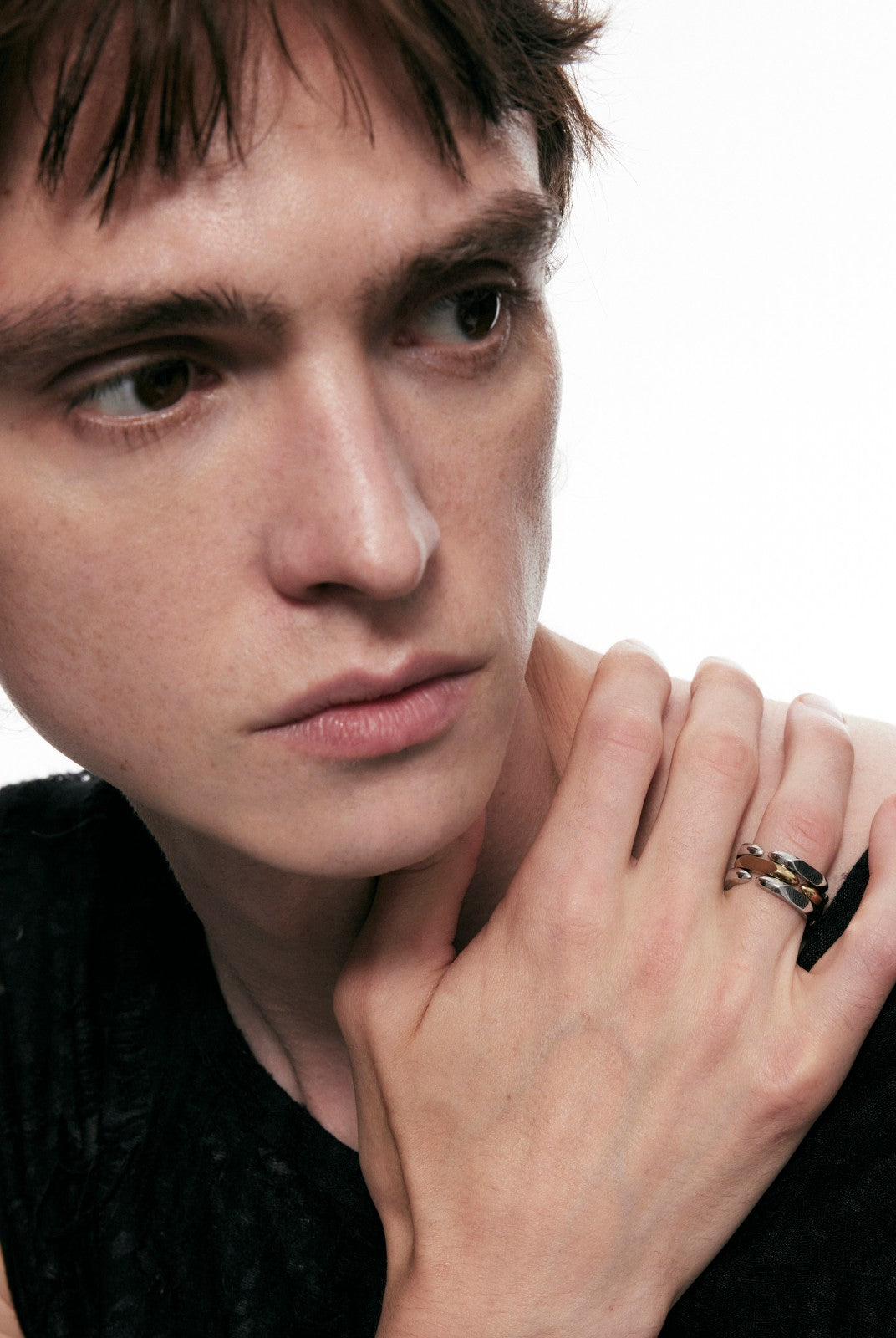 BLACKHEAD Convertible Structural Steel Ring in Gray - On Male Model