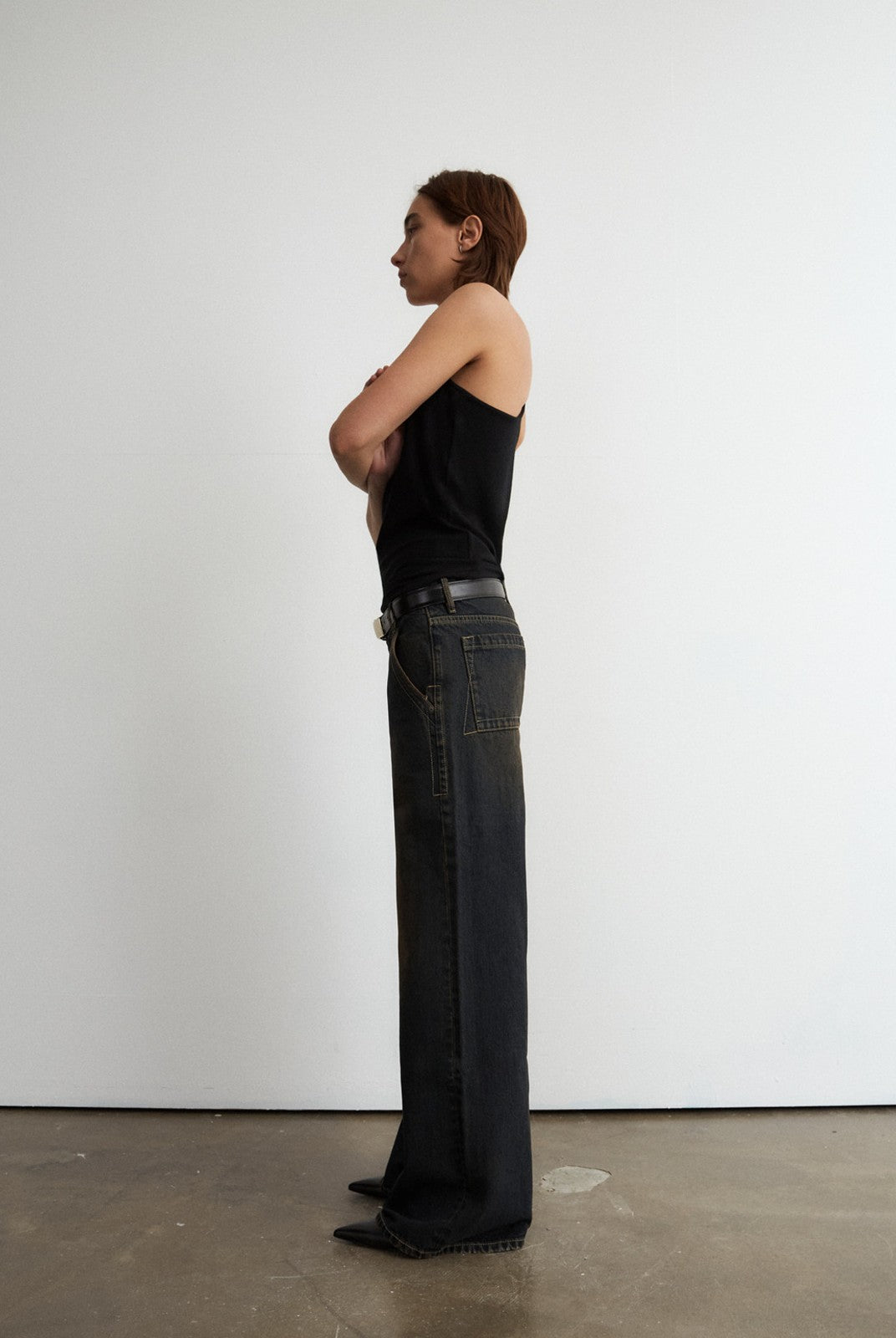FaxCopyExpress Basic 2 Distressed Wide Leg Jeans in Black - On Female Model