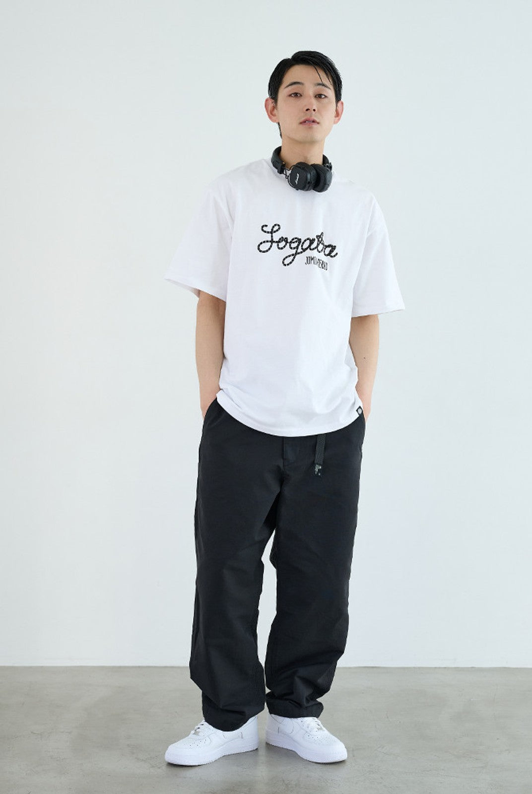 SOD Belted Cotton Nylon Tapered Pants in Black - On Male Model