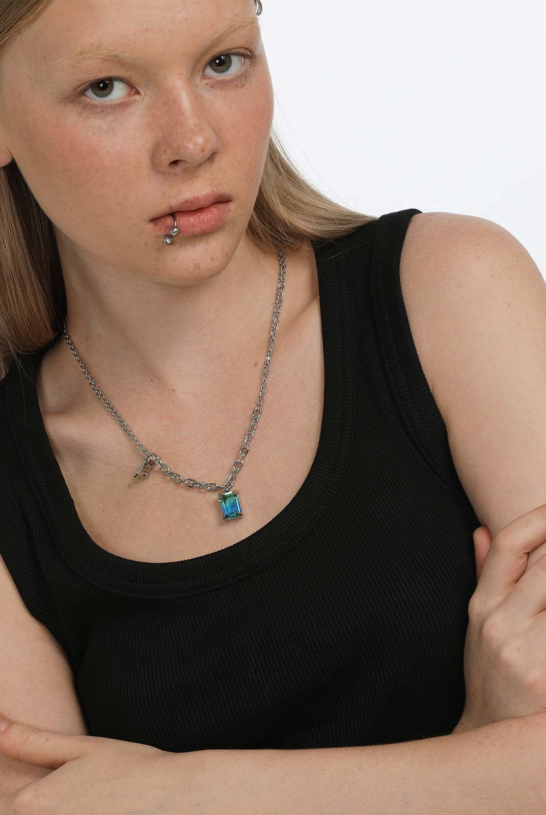 BLACKHEAD Gradient Tourmaline Pendant Necklace in Silver - On Female Model