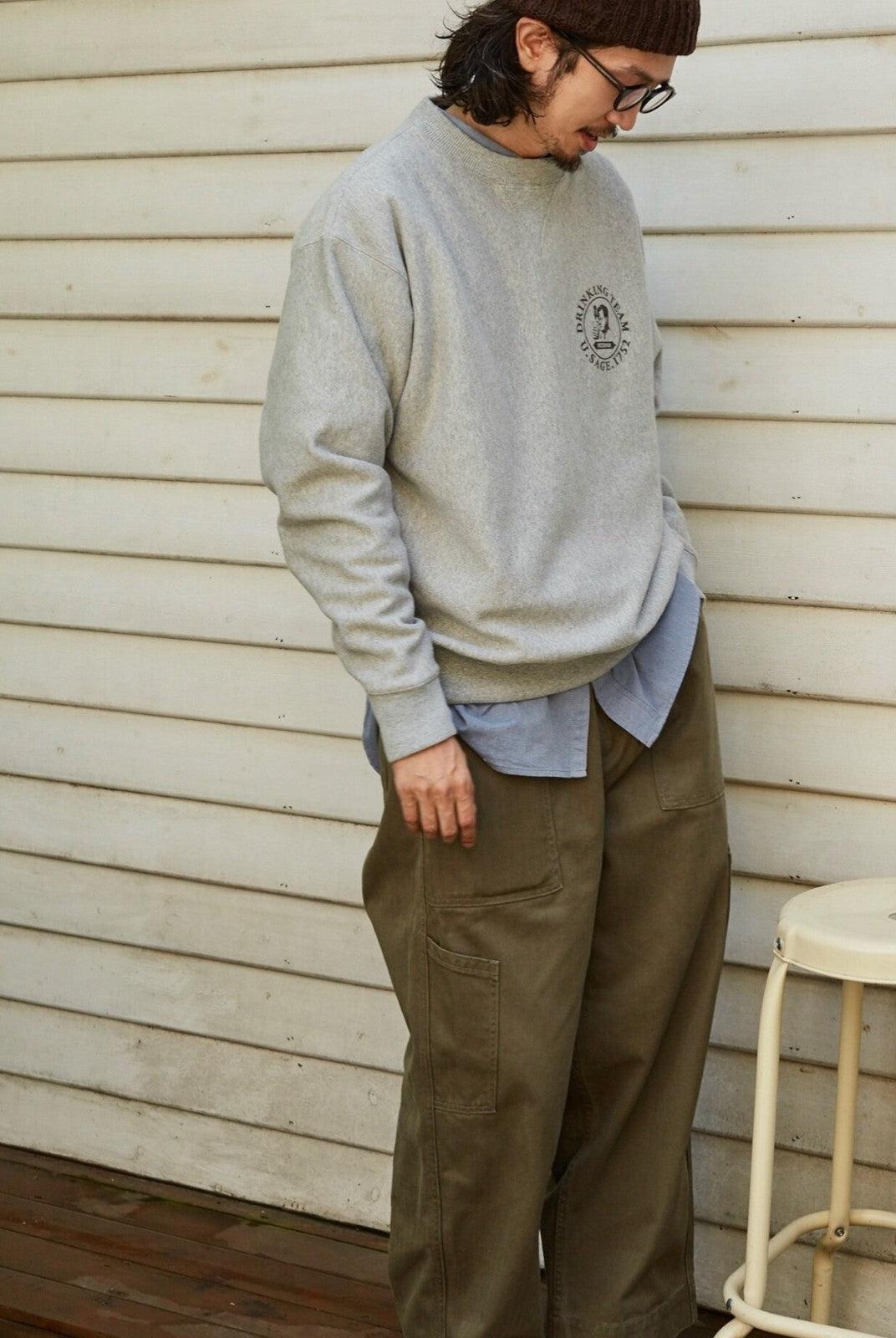 USAGE Reversible Sorona Blend Sweatshirt in Gray - On Male Model