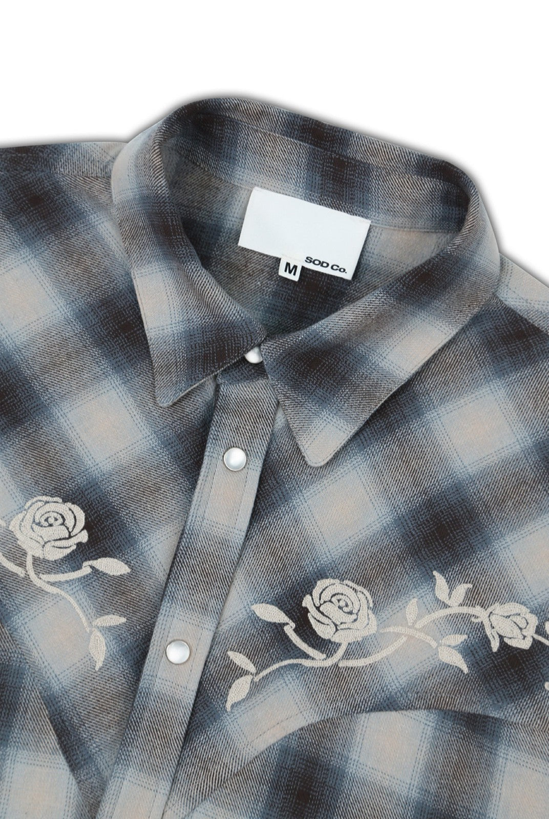 SOD Embroidered Plaid Western Shirt in Gray - Detail
