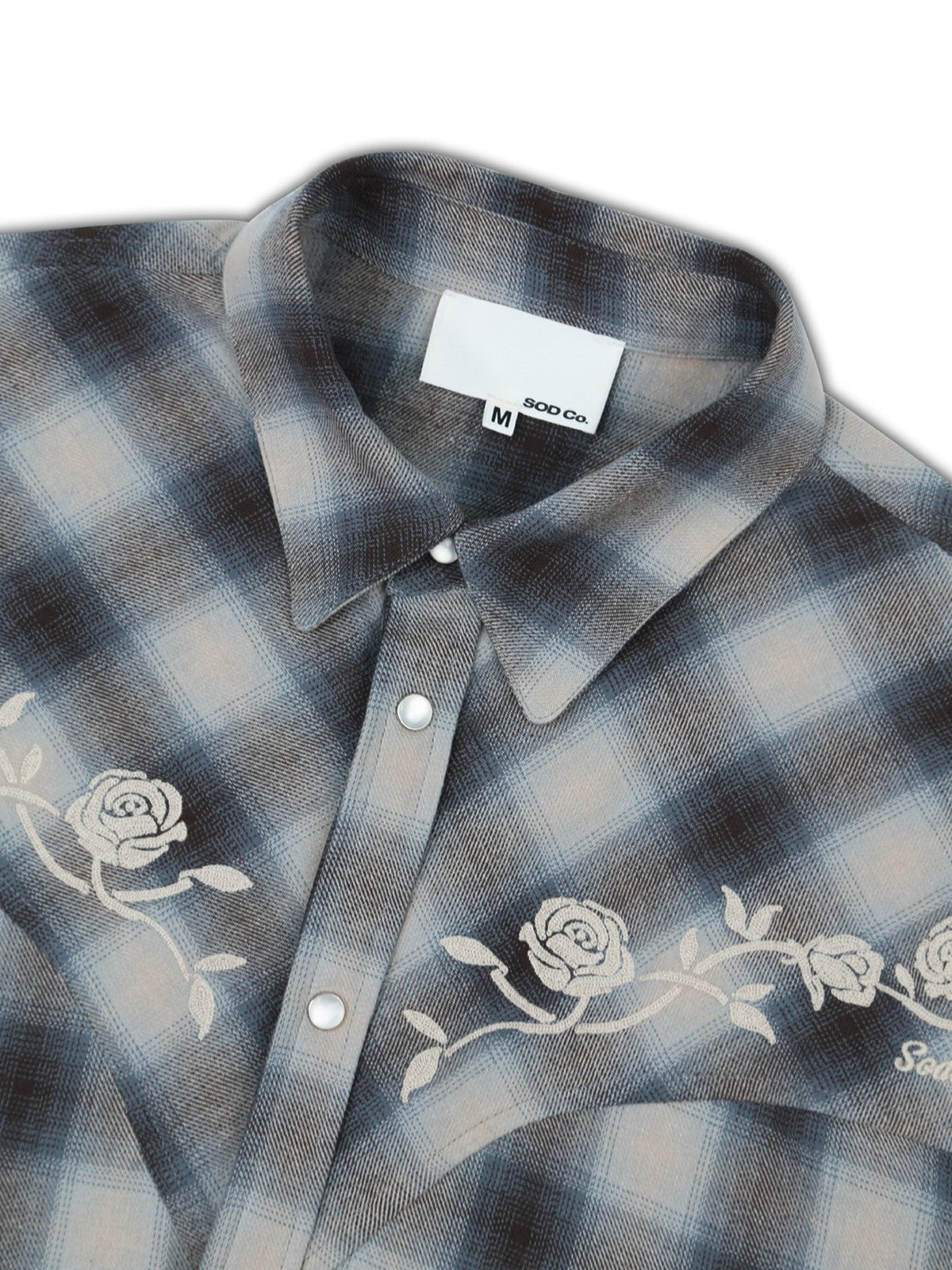 SOD Embroidered Plaid Western Shirt in Gray - Detail