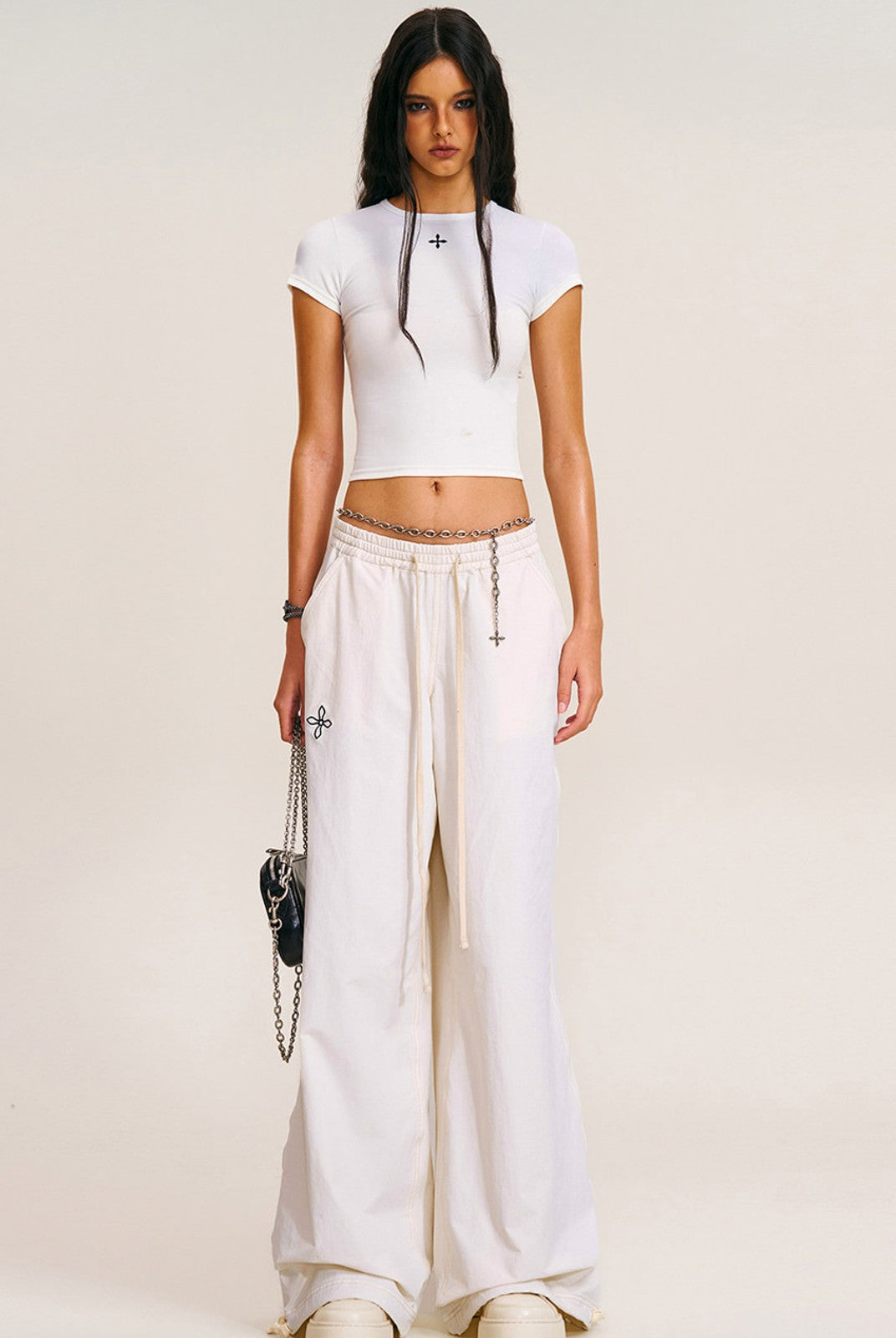 SMFK Short Sleeve Cropped T Shirt in White - On Female Model