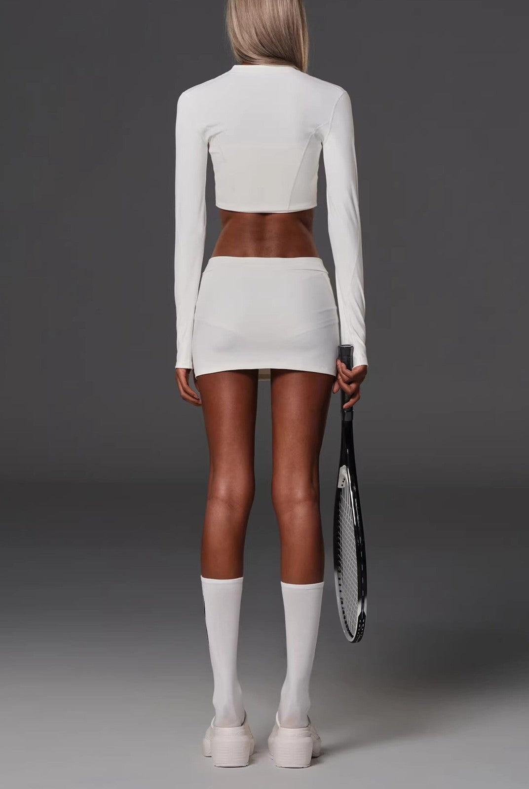 SMFK Cropped Nylon Blend Zip Up Jacket in White - On Model