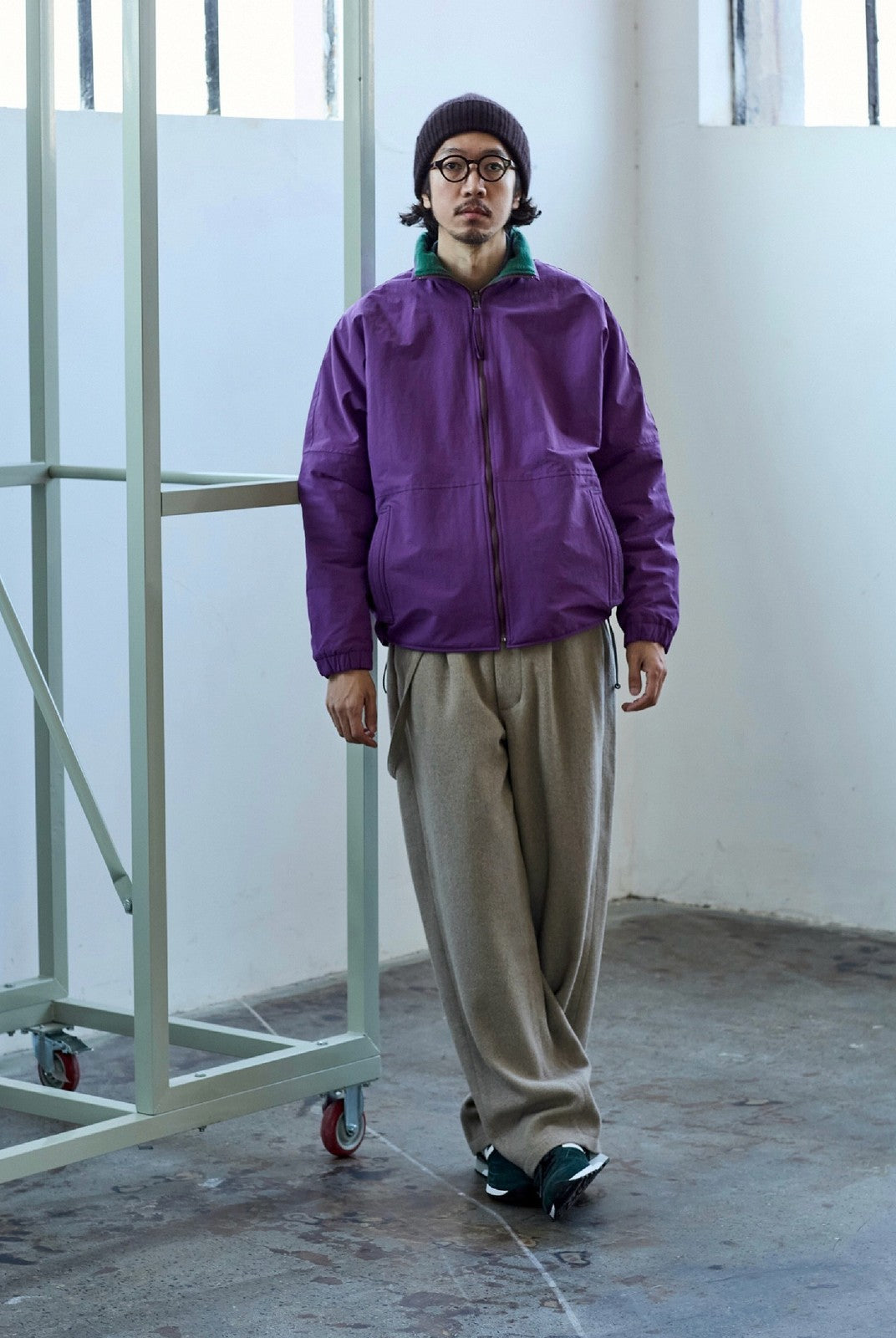 USAGE Reversible Nylon Fleece Track Jacket in Purple - On Male Model