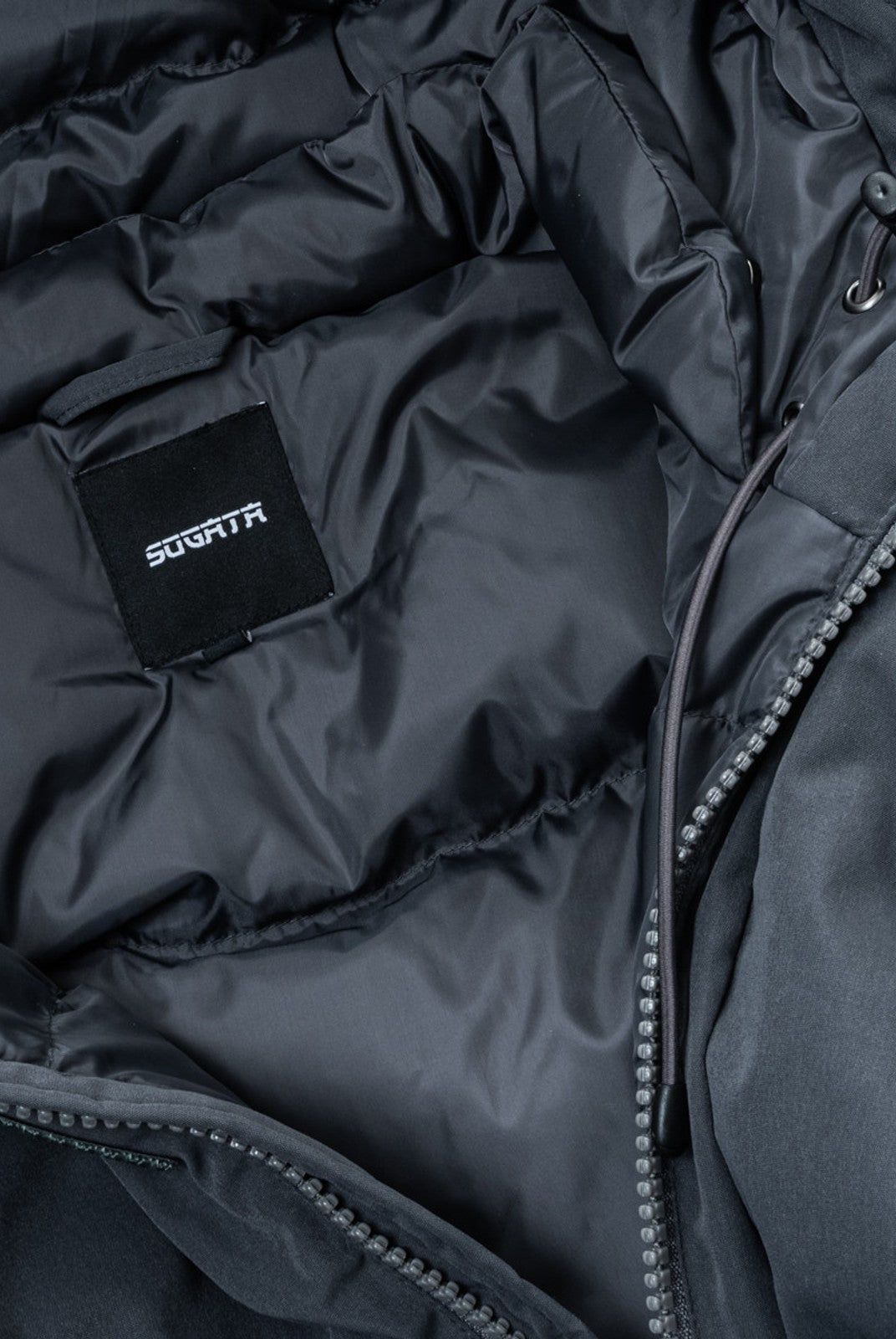 SOD Mid Length Hooded Down Puffer in Black - Detail