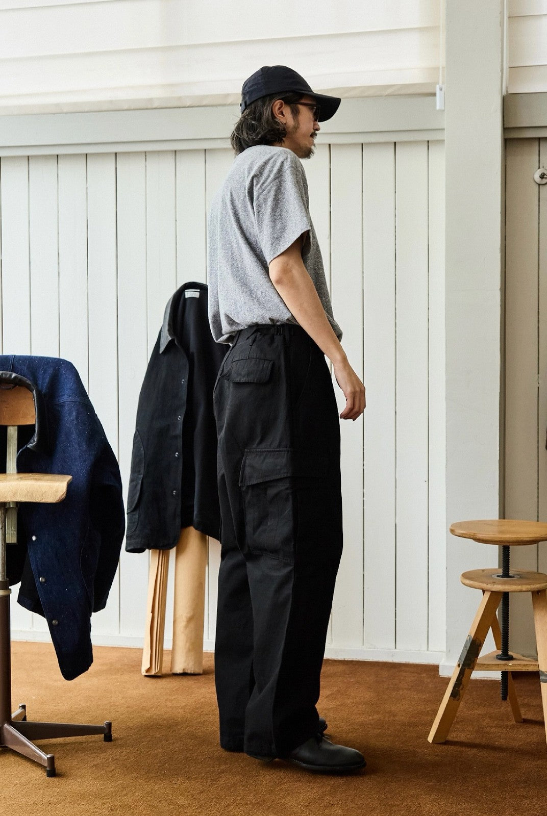 USAGE Heavyweight Ripstop M51 Cargo Pants in Black - On Male Model