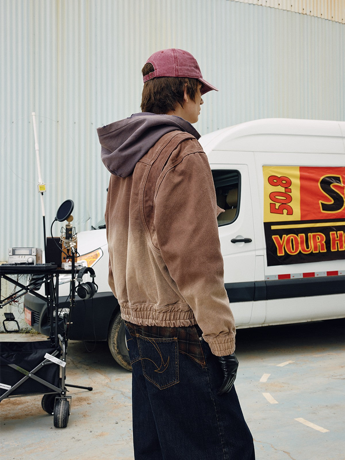 SOD Distressed Cotton Lumberjack Jacket in Red - On Model