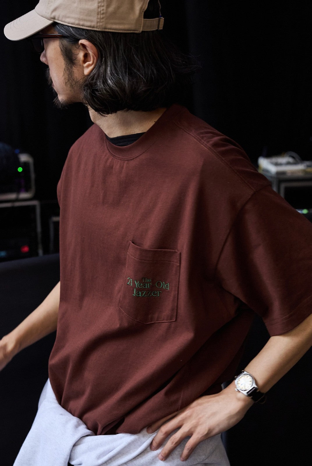 USAGE JZ Festival Graphic Cotton T Shirt in Brown - On Male Model
