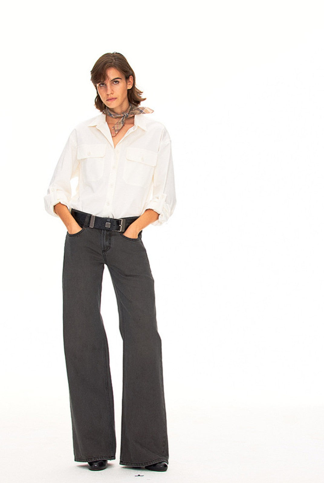 FaxCopyExpress Vintage Wash Gray Jeans in Gray - On Female Model