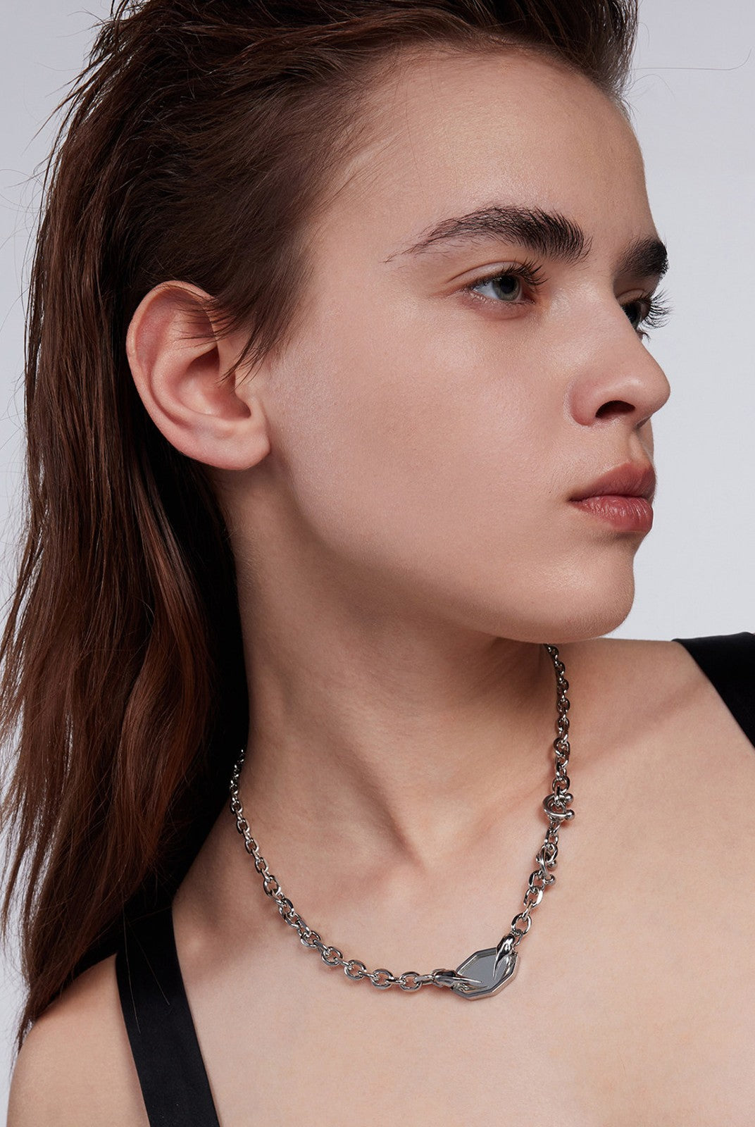 BLACKHEAD Panic Mirror Pendant Necklace in Silver - On Female Model