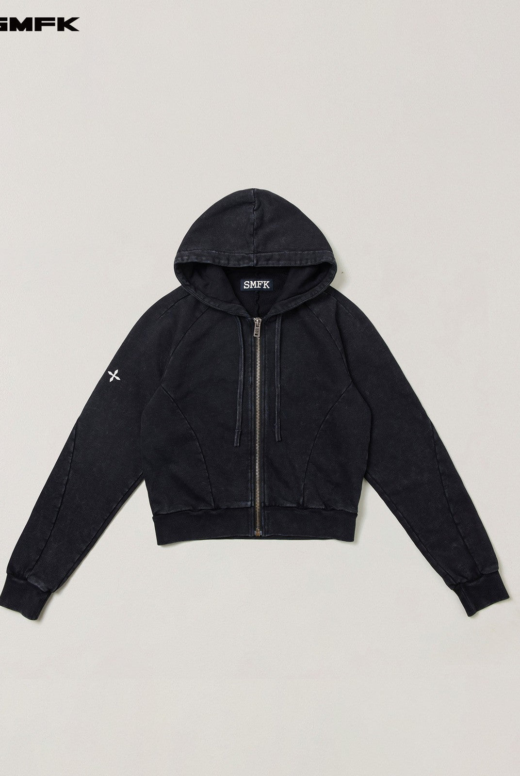 SMFK Garment Dyed Cotton Zip Up Hoodie in Black