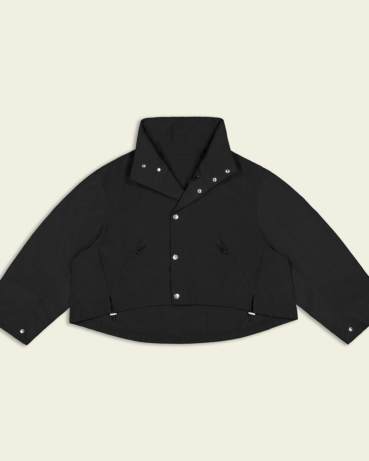 FaxCopyExpress Drawstring Hem Cropped Jacket in Black
