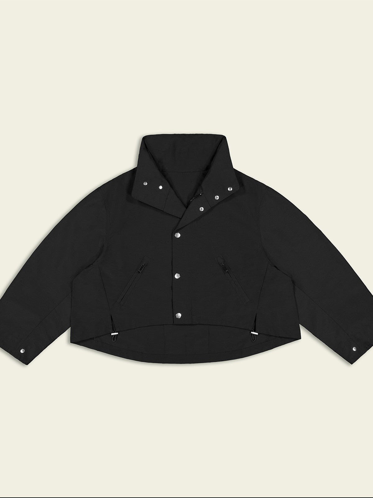 FaxCopyExpress Drawstring Hem Cropped Jacket in Black