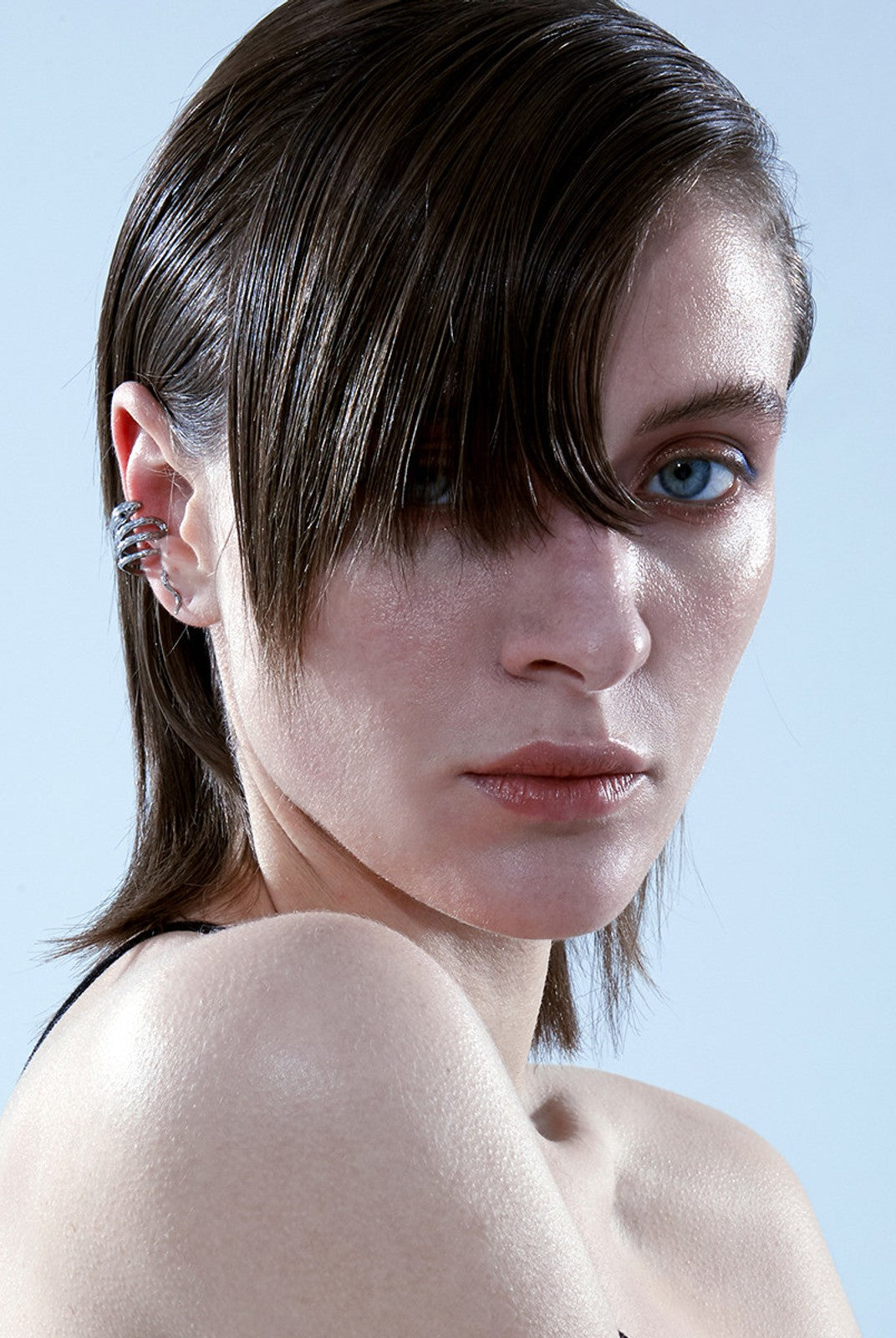 BLACKHEAD Snake Shape Ear Cuff in Silver - On Female Model