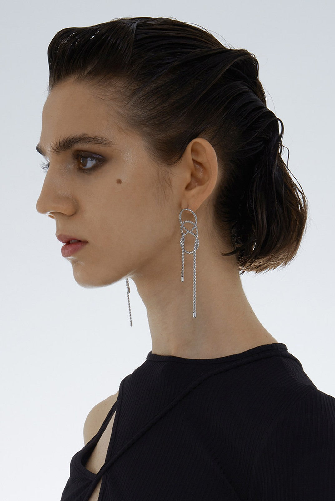 BLACKHEAD Wrapped Chain Drop Earrings in Silver - On Female Model