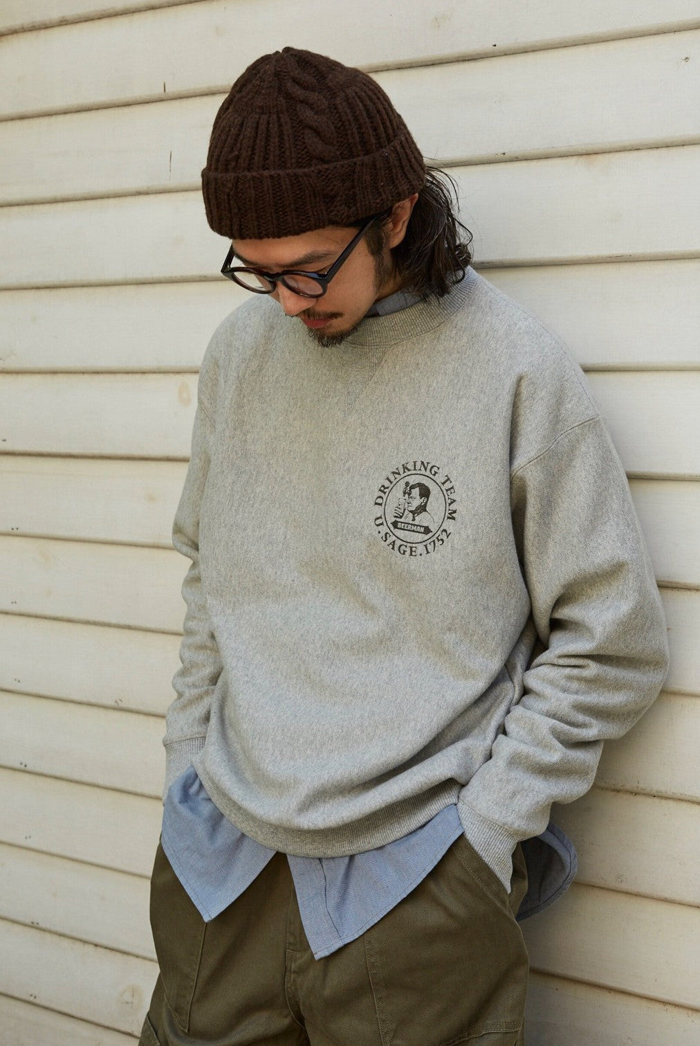 USAGE Reversible Sorona Blend Sweatshirt in Gray - On Male Model