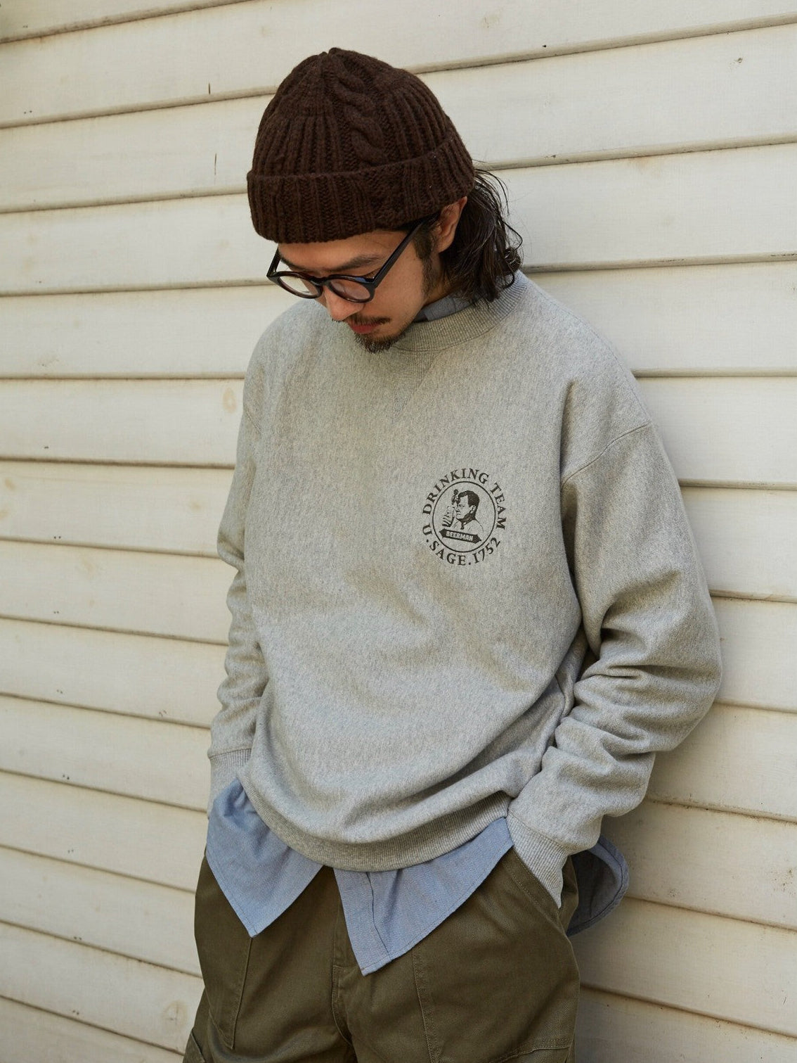 USAGE Reversible Sorona Blend Sweatshirt in Gray - On Male Model