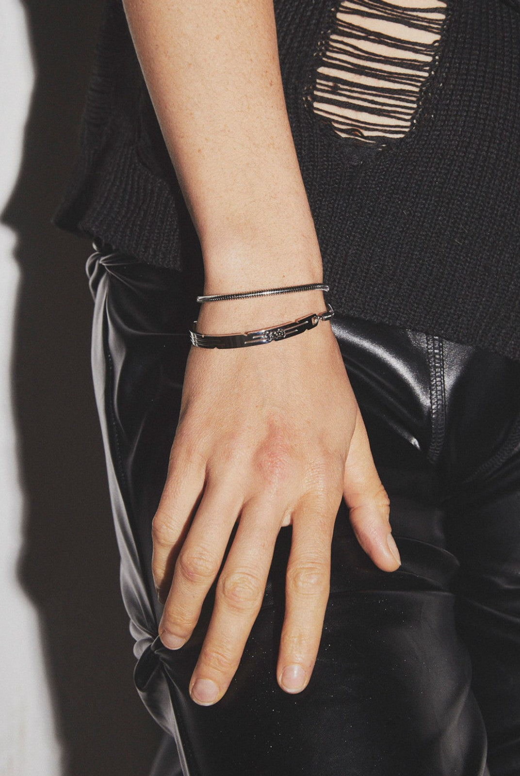 BLACKHEAD Double Layer Steel Bracelet in Silver - On Model