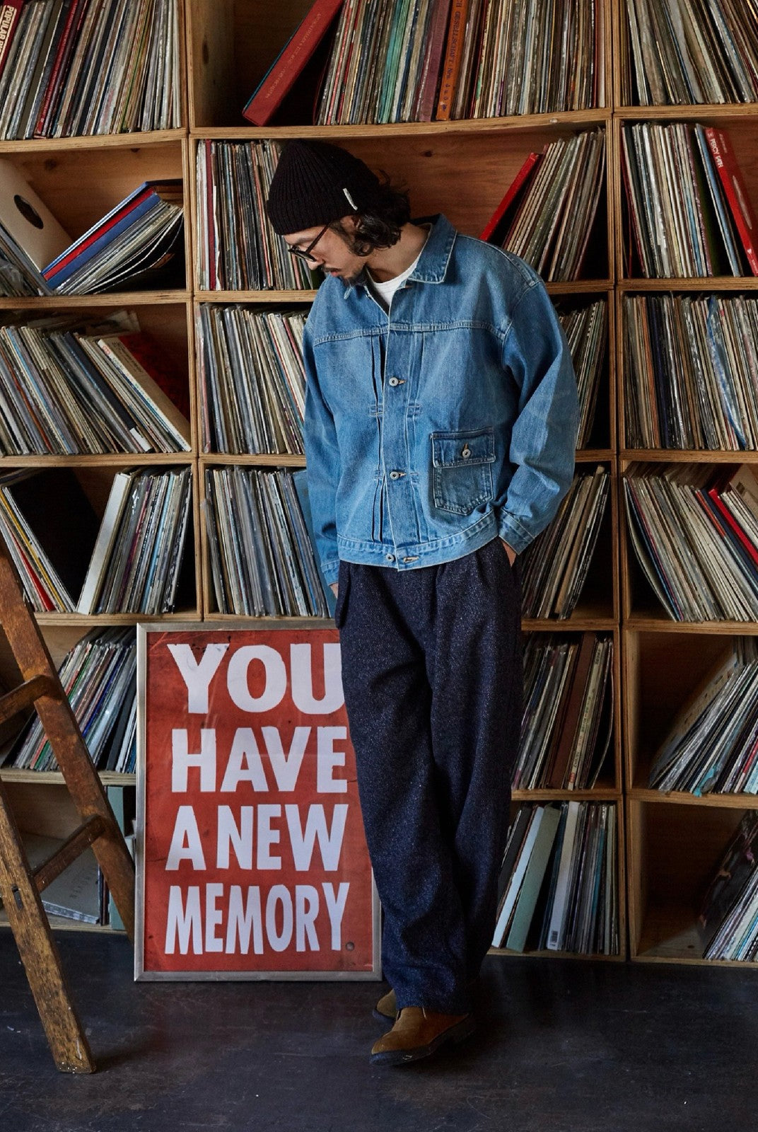 USAGE Type I Selvedge Denim Cropped Jacket in Denim - On Male Model