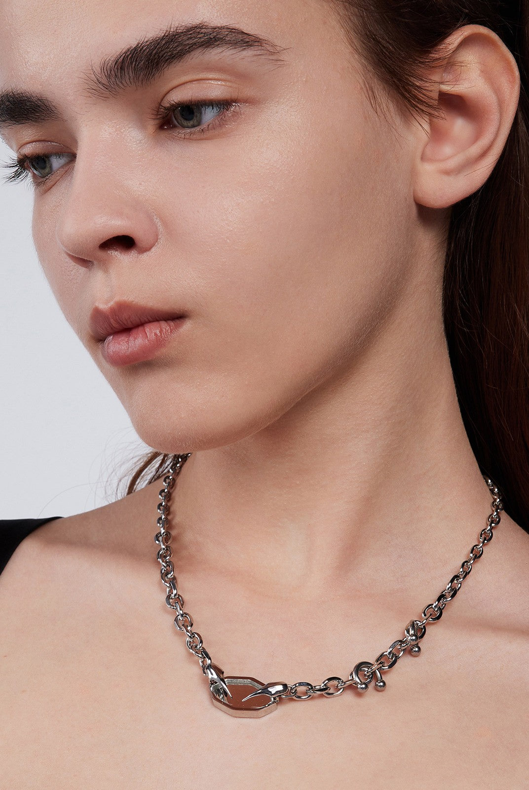 BLACKHEAD Panic Mirror Pendant Necklace in Silver - On Female Model