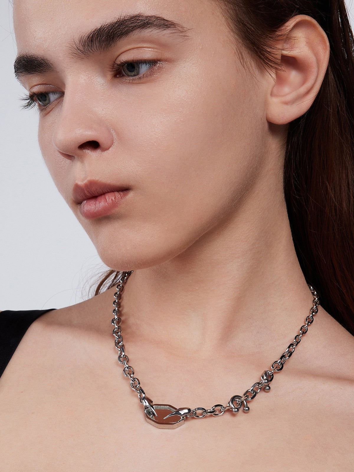 BLACKHEAD Panic Mirror Pendant Necklace in Silver - On Female Model