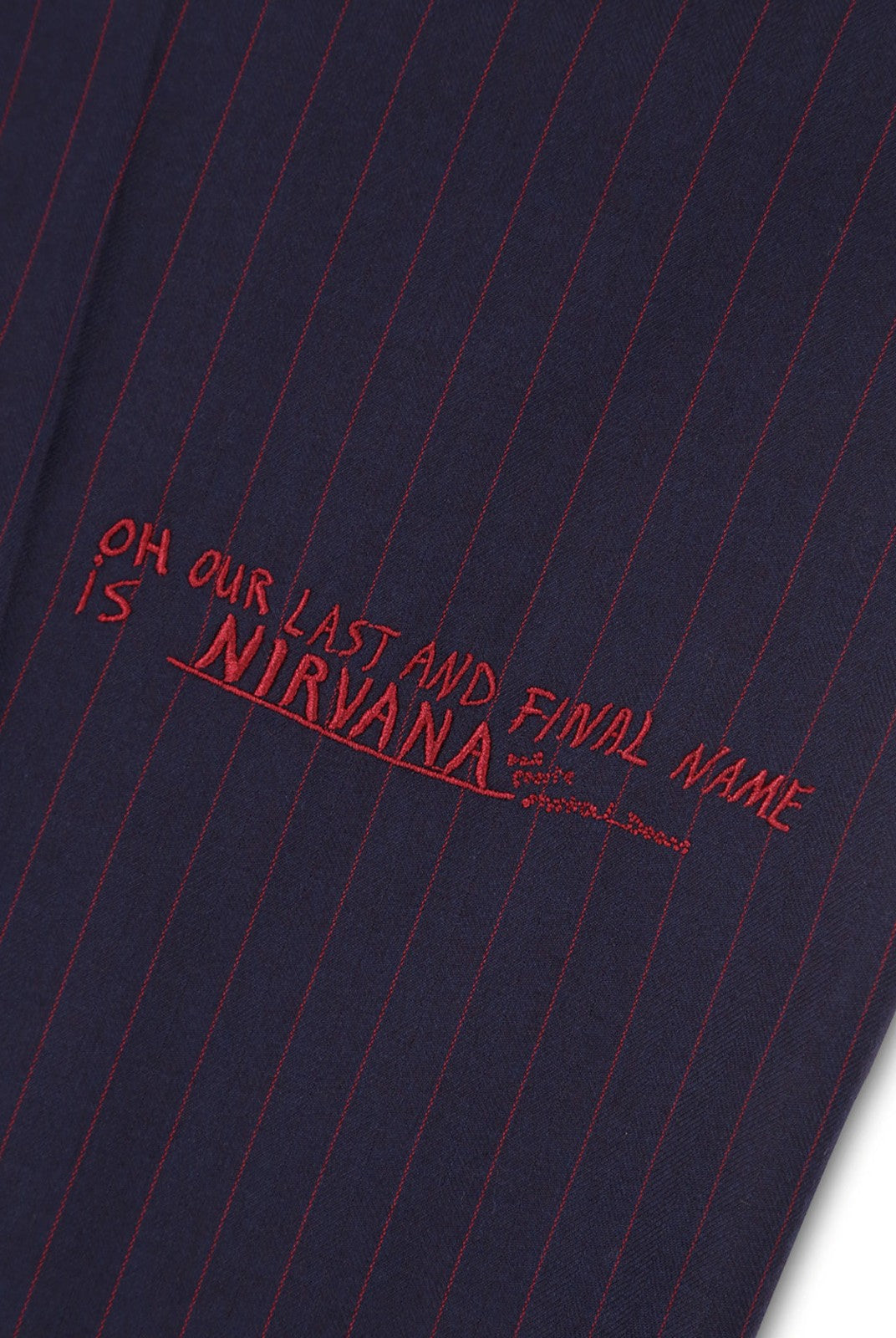 SOD Melvins Embroidered Pinstripe Trousers in Navy Blue - Detail
