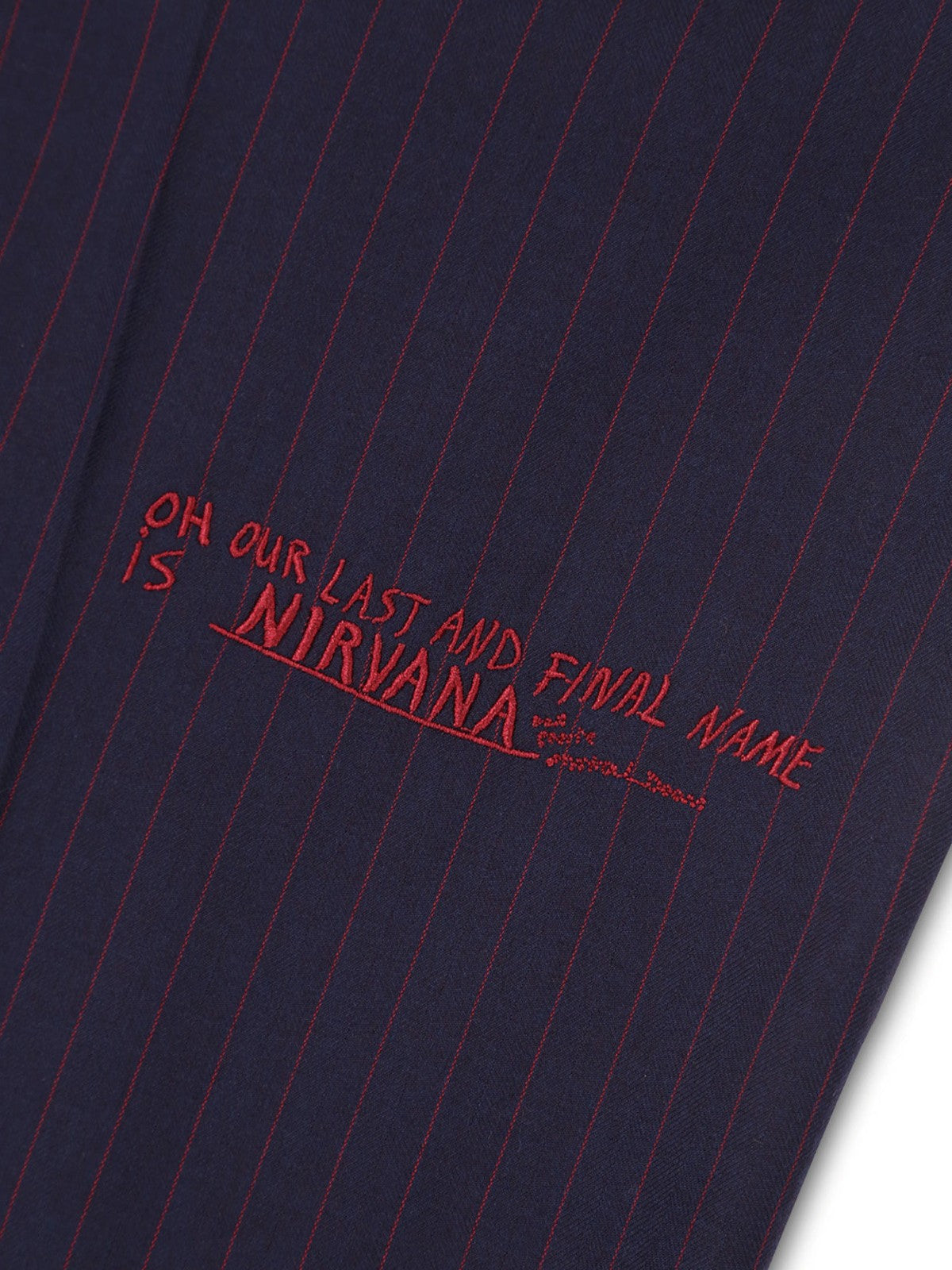 SOD Melvins Embroidered Pinstripe Trousers in Navy Blue - Detail