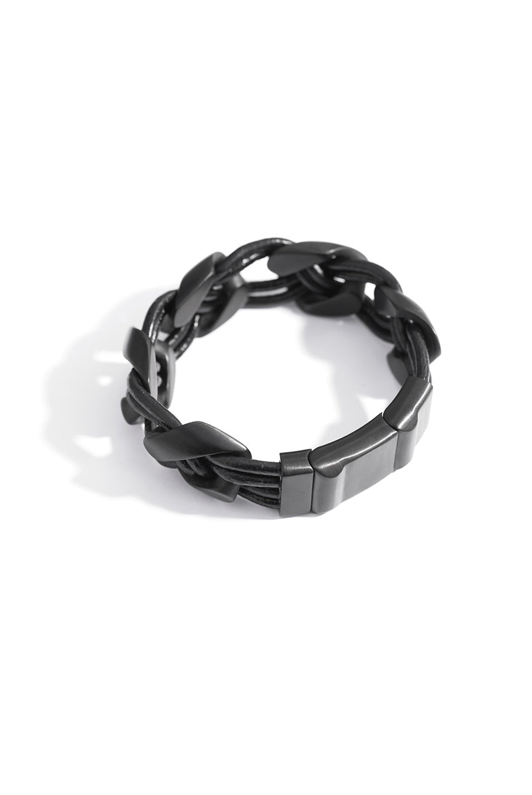 BLACKHEAD Braided Cowhide Steel Bracelet in Black