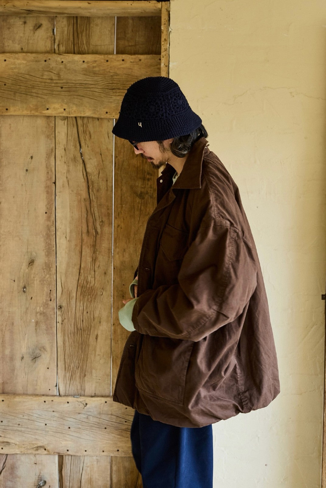 USAGE Washed Cotton Twill M65 Jacket in Brown - On Male Model