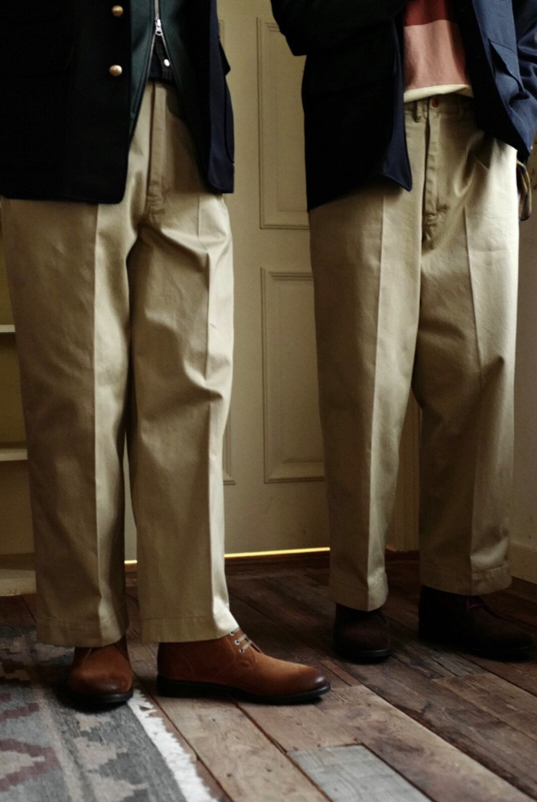 USAGE Heavyweight Cotton Twill Chinos in Khaki - On Male Model