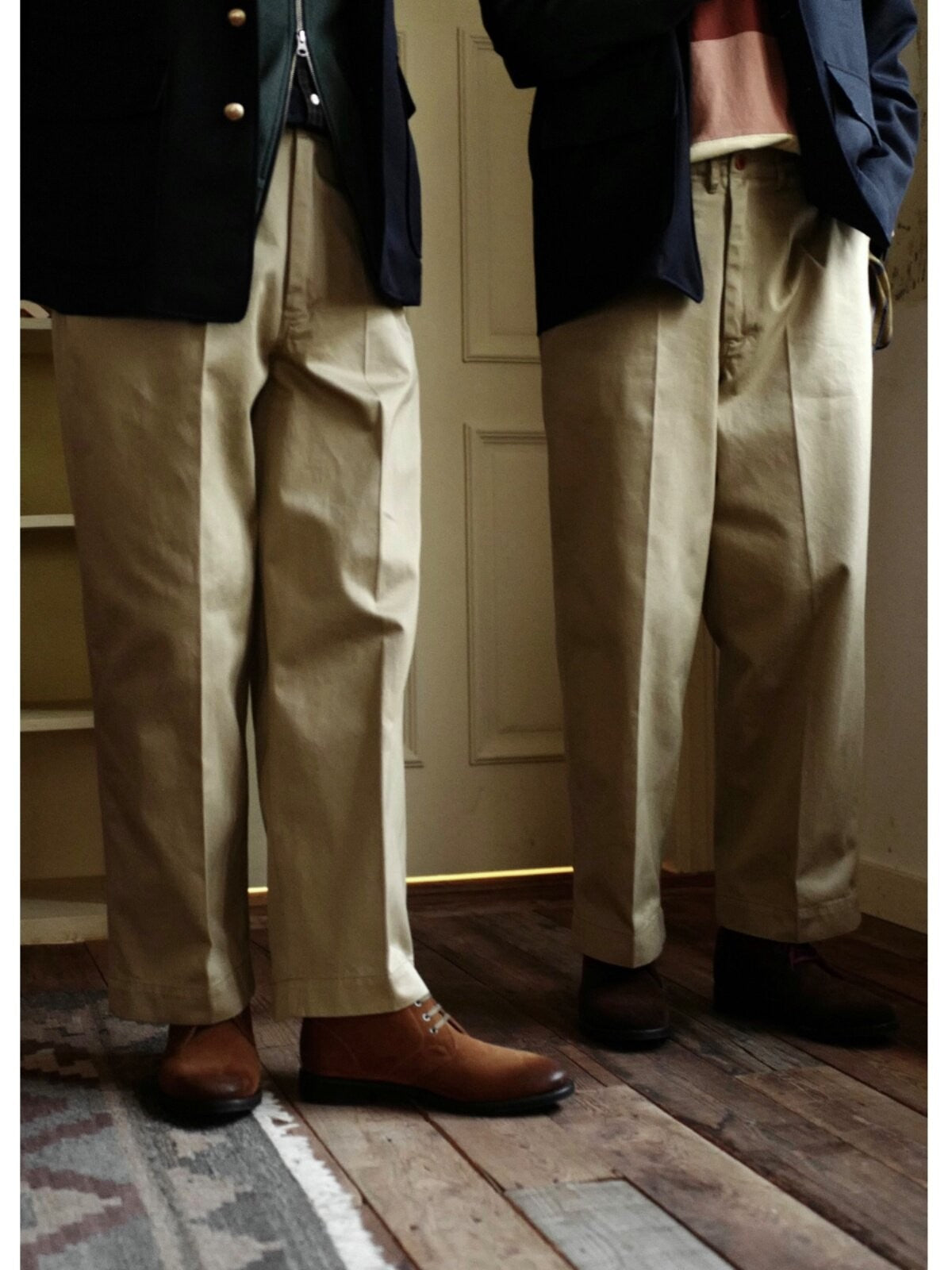 USAGE Heavyweight Cotton Twill Chinos in Khaki - On Male Model