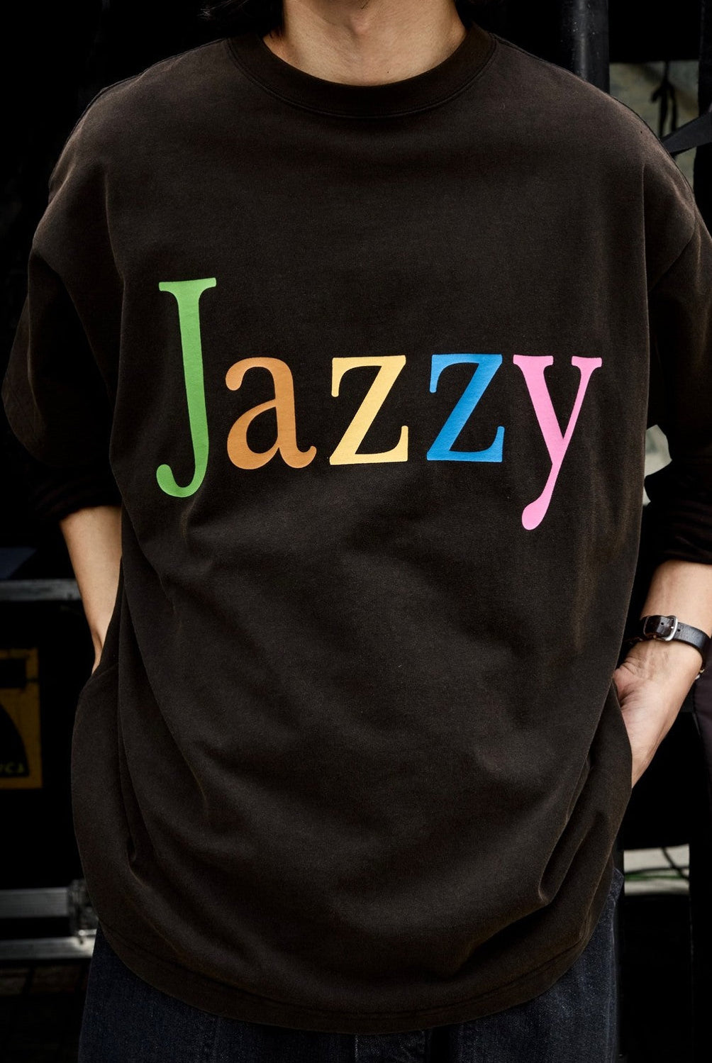 USAGE JZ Festival Graphic Cotton T Shirt in Black - On Male Model