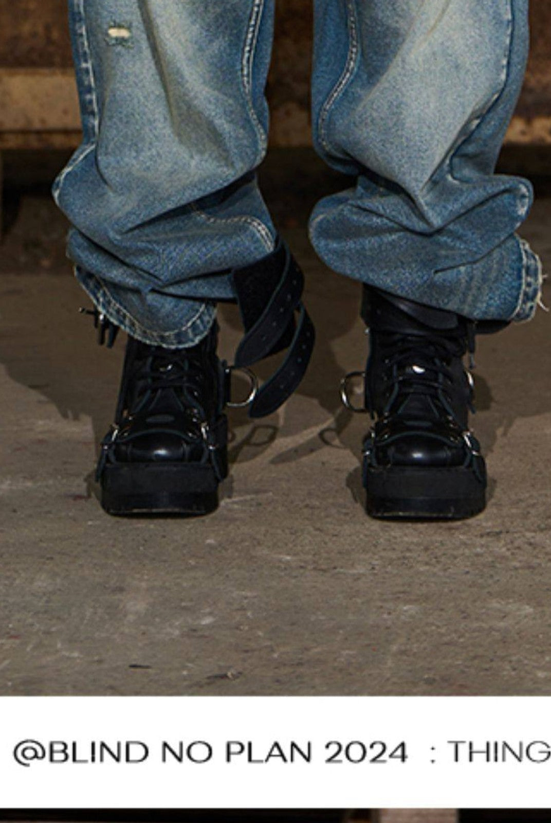 BLINDNOPLAN Distressed Washed Straight Jeans in Blue - On Model