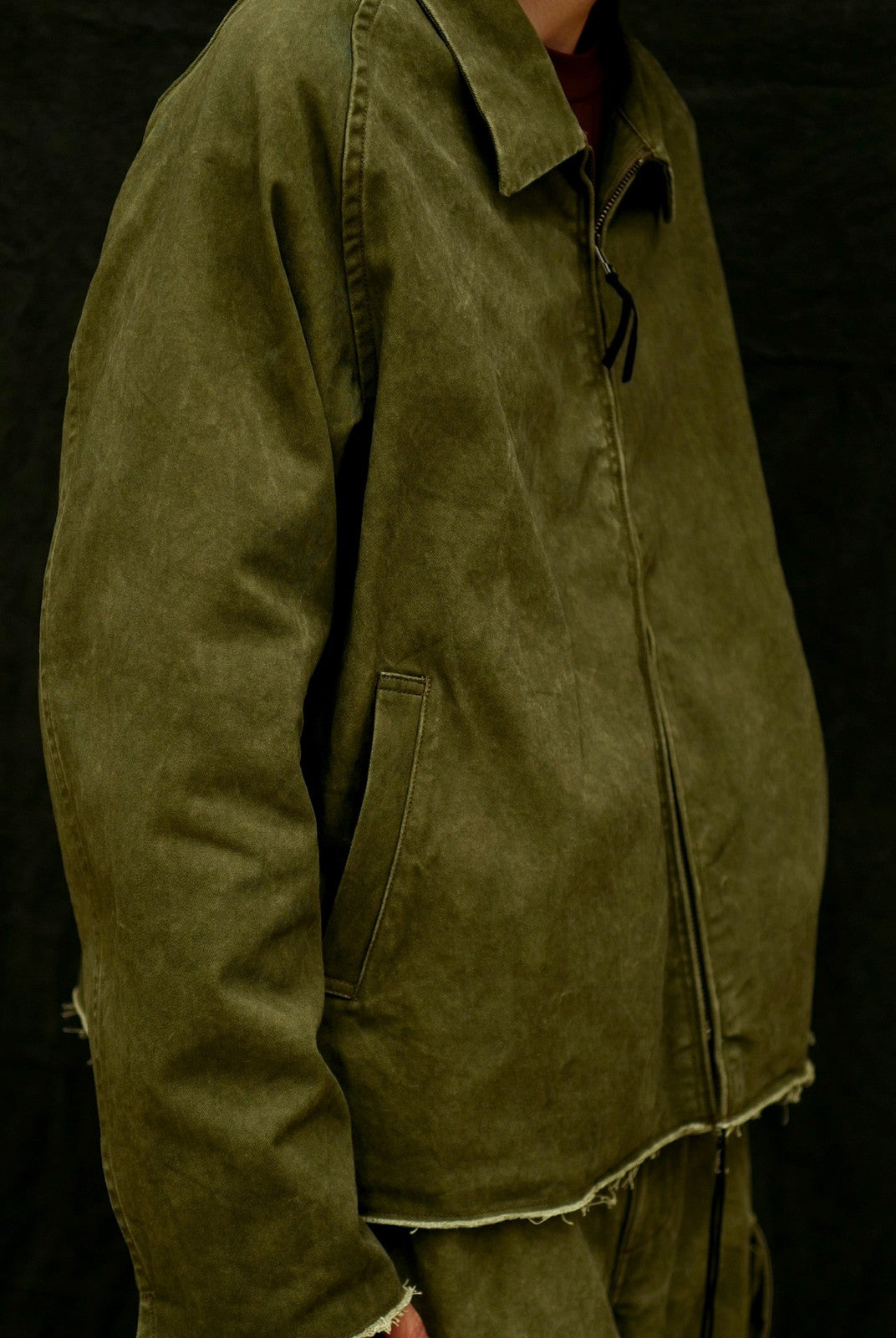 USAGE Vintage Washed Cotton Sports Jacket in Olive - On Male Model
