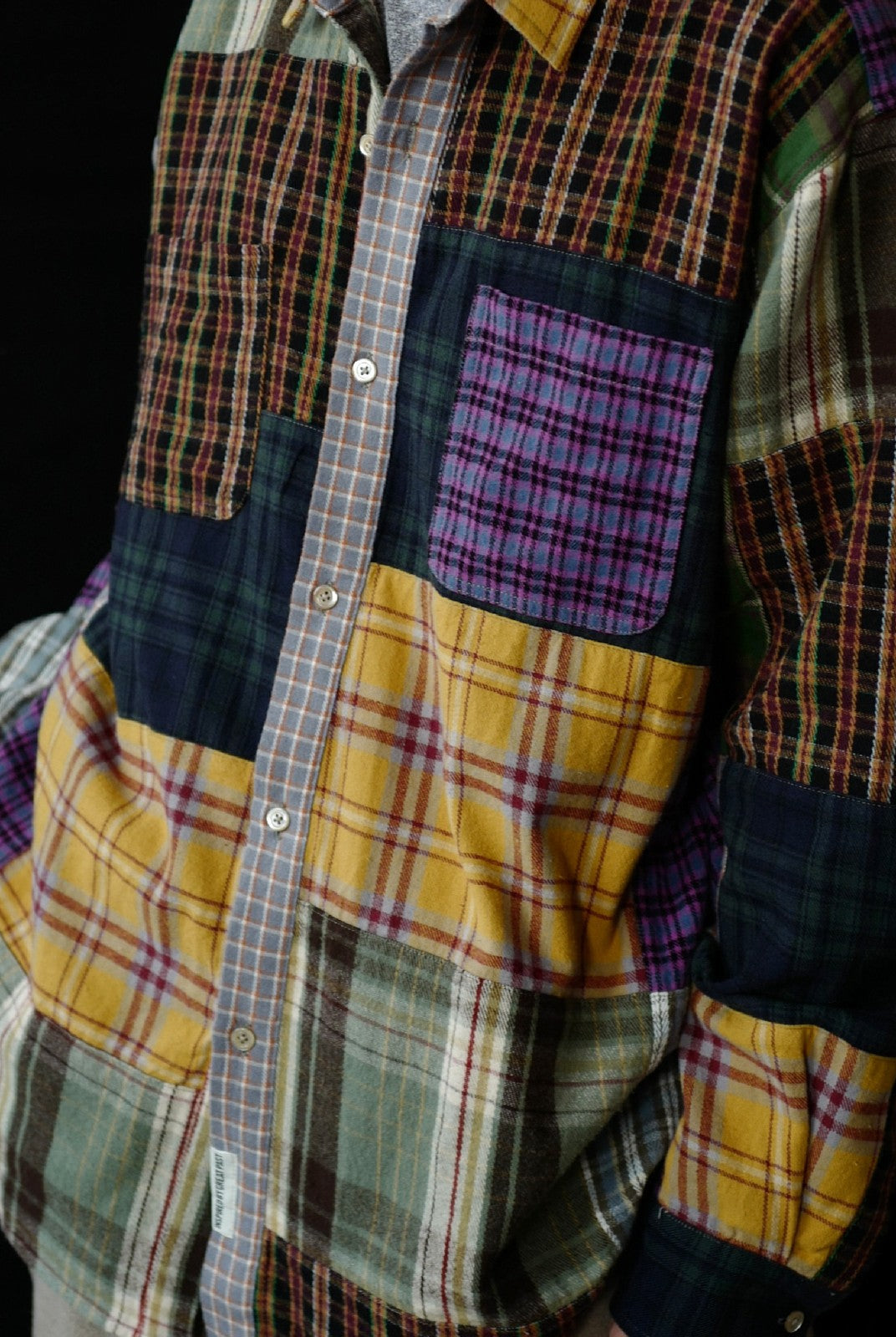 USAGE Cotton Plaid Patchwork Shirt in Patchwork - On Male Model