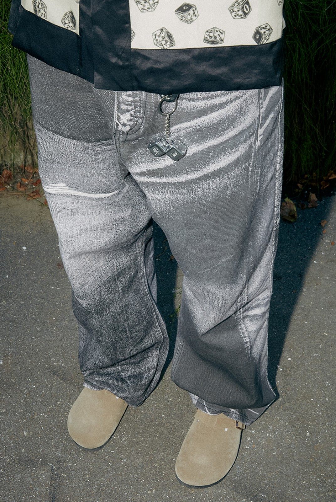 SOD Digital Print Wide Leg Jeans in Black - On Model