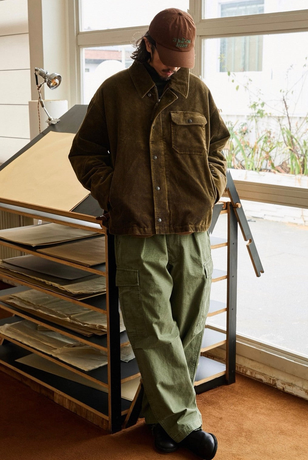 USAGE Wide Wale Corduroy Deck Jacket in Brown - On Male Model