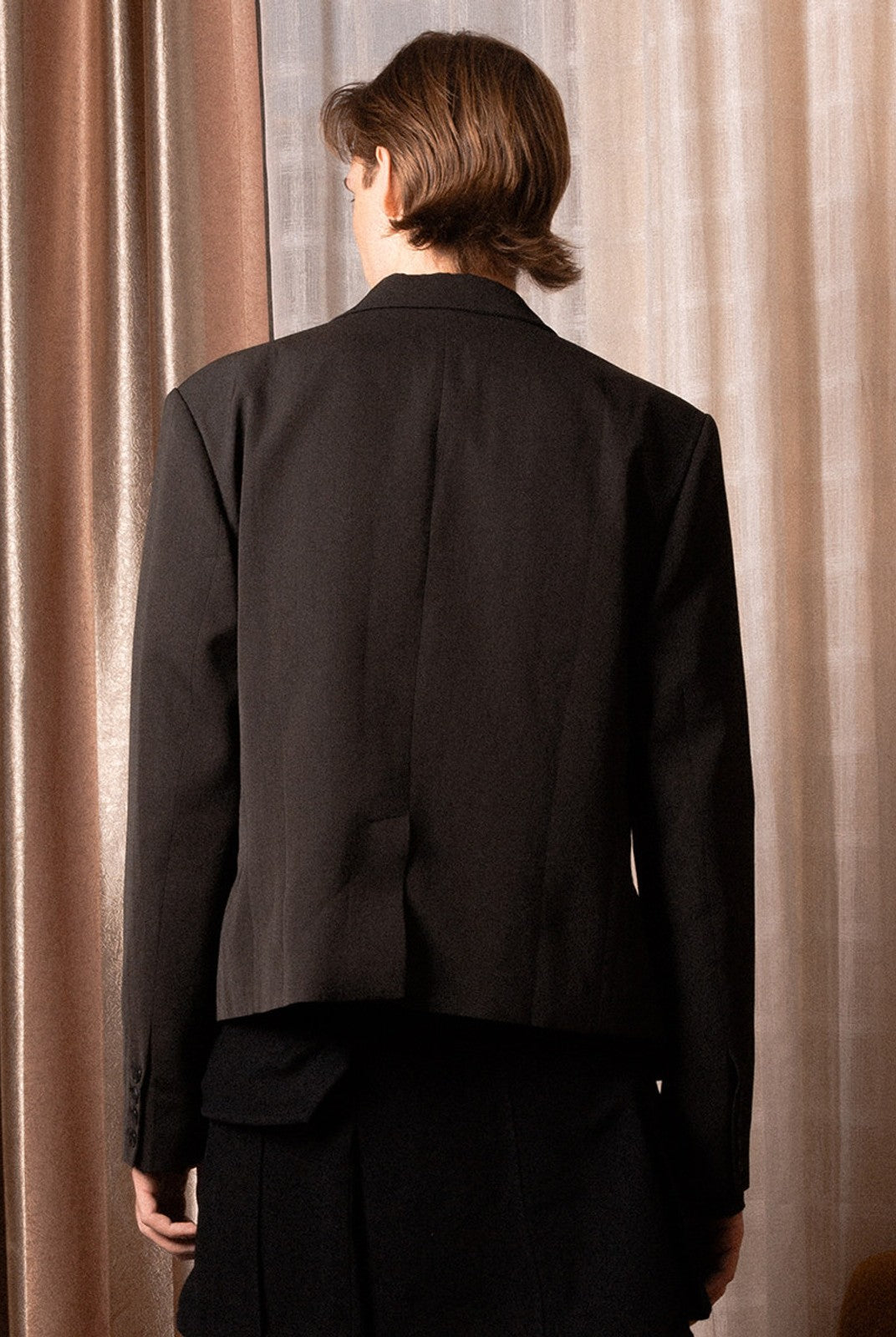 SOD Deconstructed Asymmetric Wool Blazer in Black - On Model