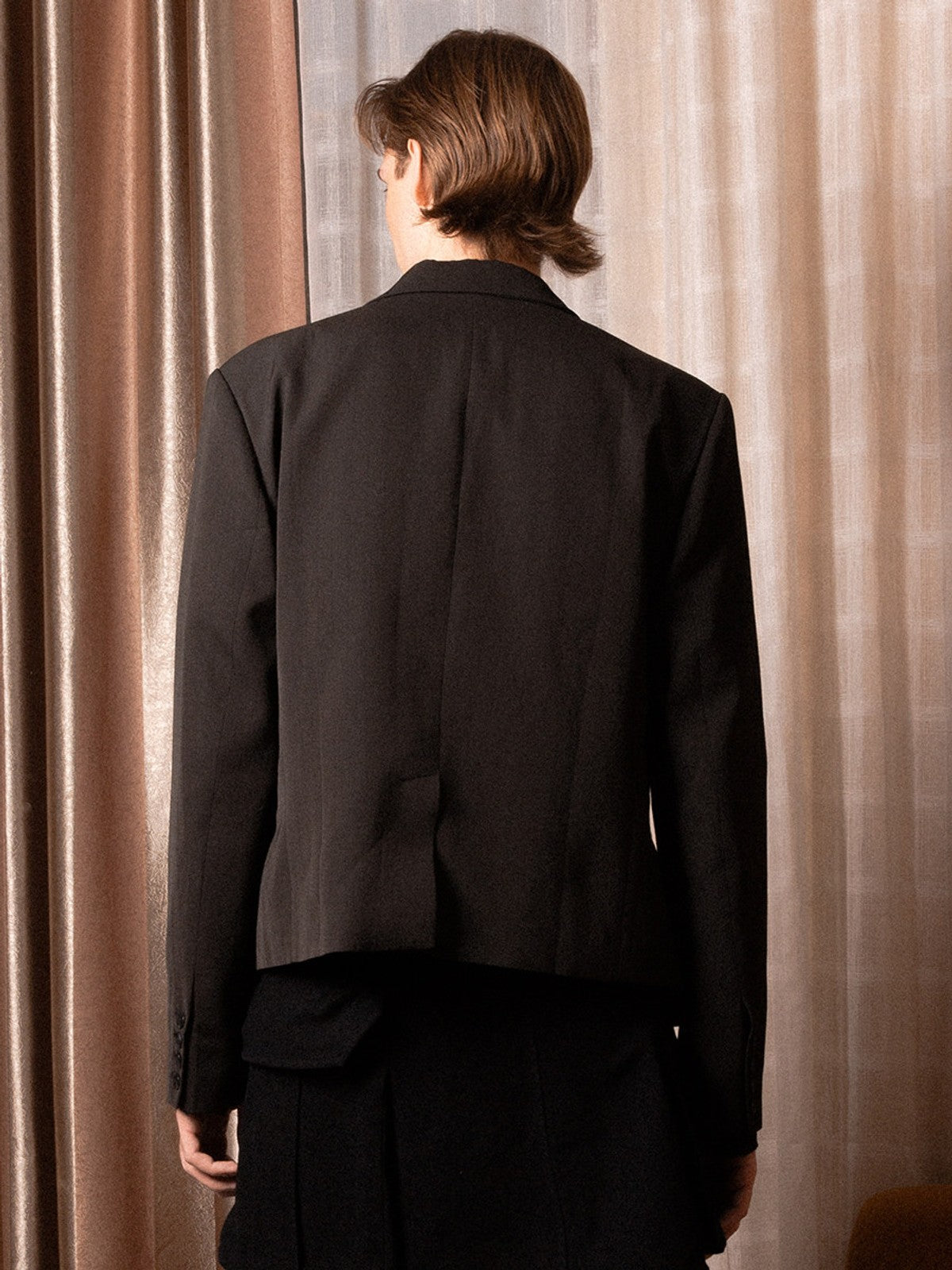 SOD Deconstructed Asymmetric Wool Blazer in Black - On Model