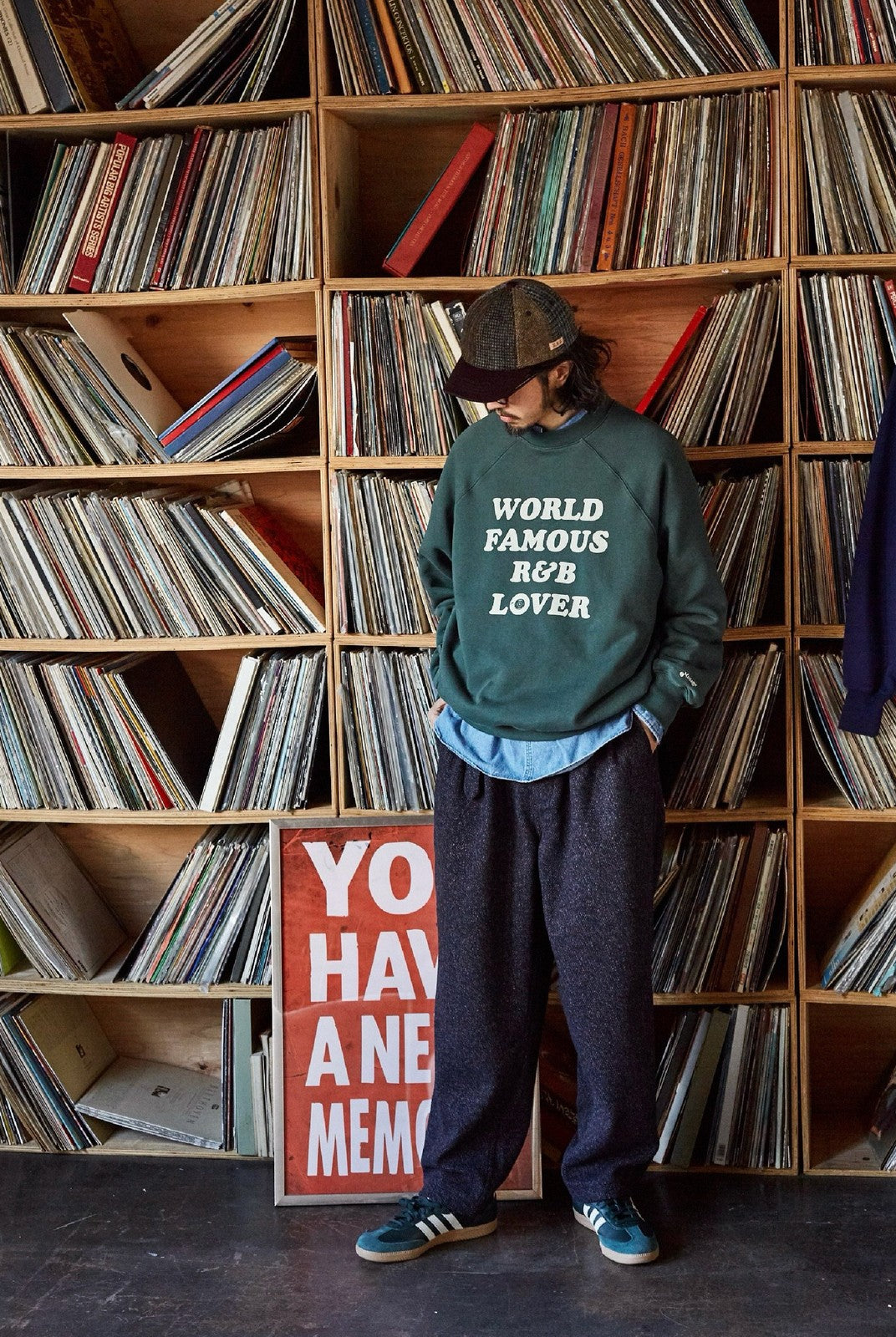 USAGE Heavyweight Raglan Graphic Sweatshirt in Green - On Male Model