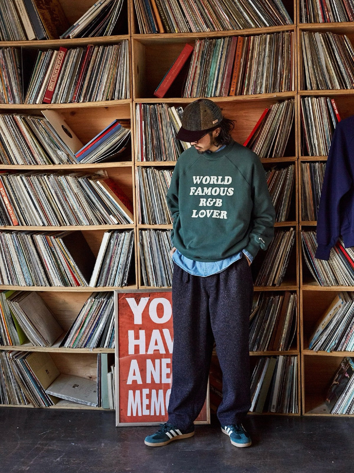 USAGE Heavyweight Raglan Graphic Sweatshirt in Green - On Male Model