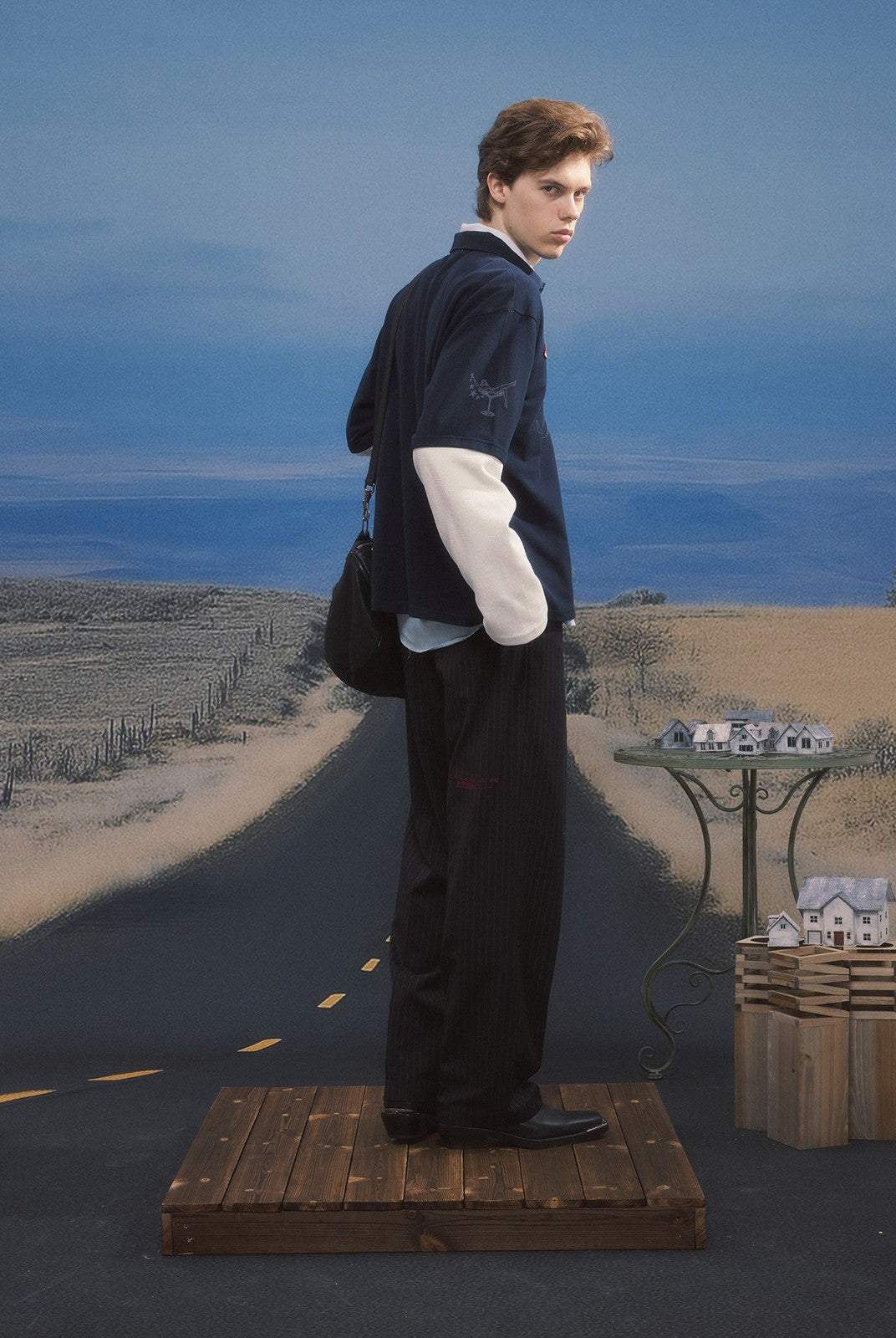 SOD Melvins Embroidered Pinstripe Trousers in Black - On Male Model